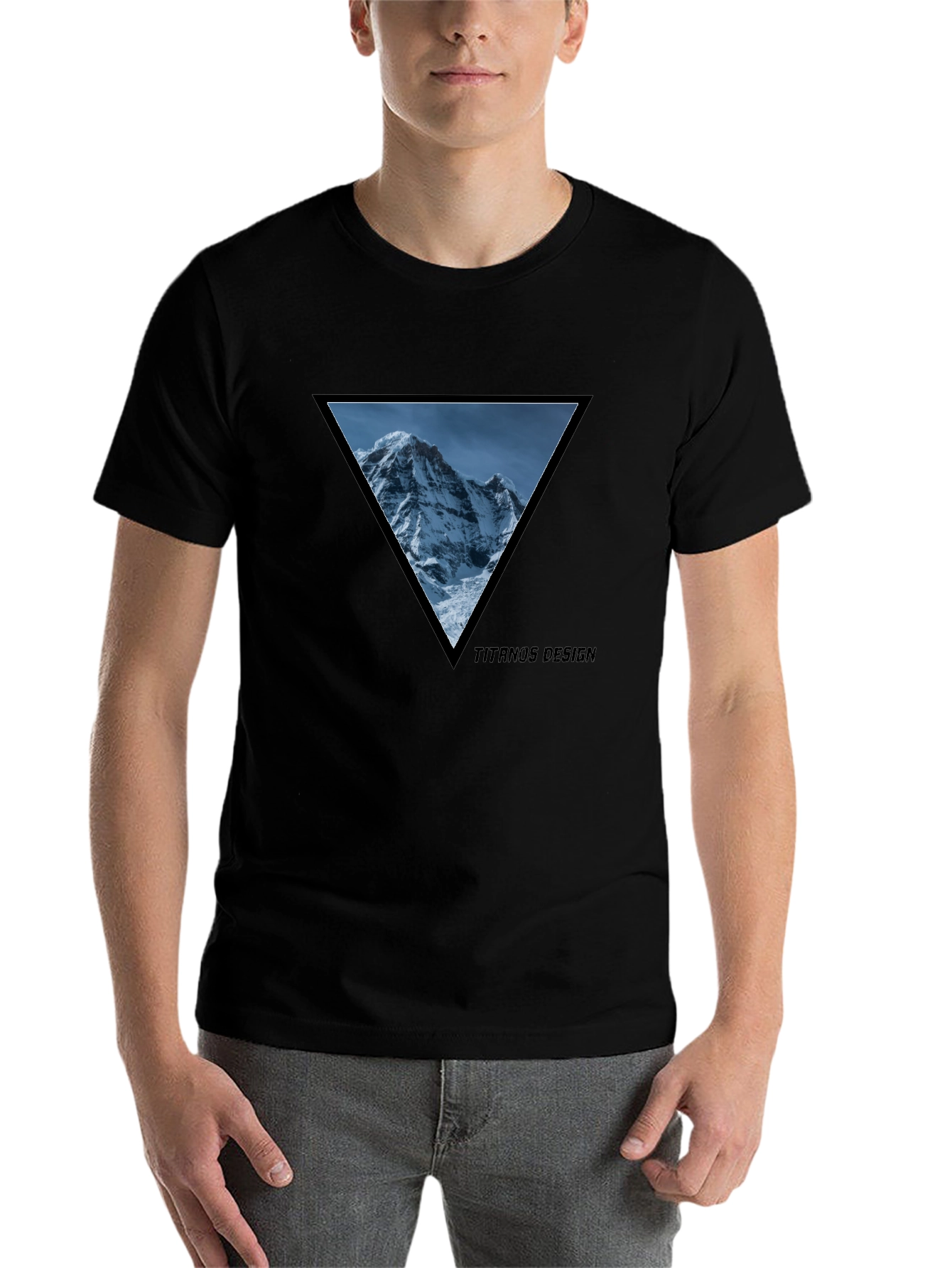 Black Mountain Peak Triangle Tee - Black Cotton Graphic T-Shirt view 7