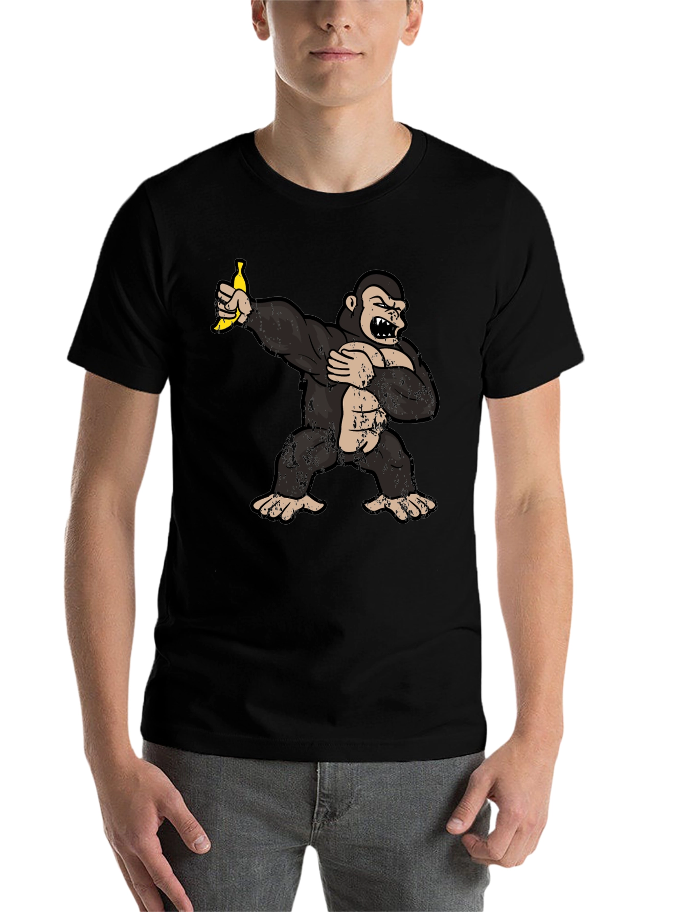 Black Dabbing Gorilla Graphic Tee - Funny Ape T-Shirt view 7