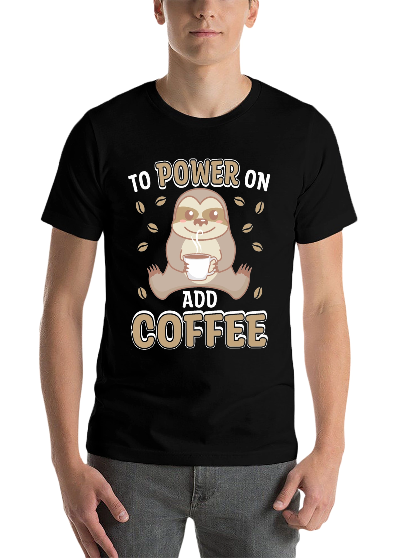 Black Sloth Coffee T-Shirt - Power On with Coffee view 7