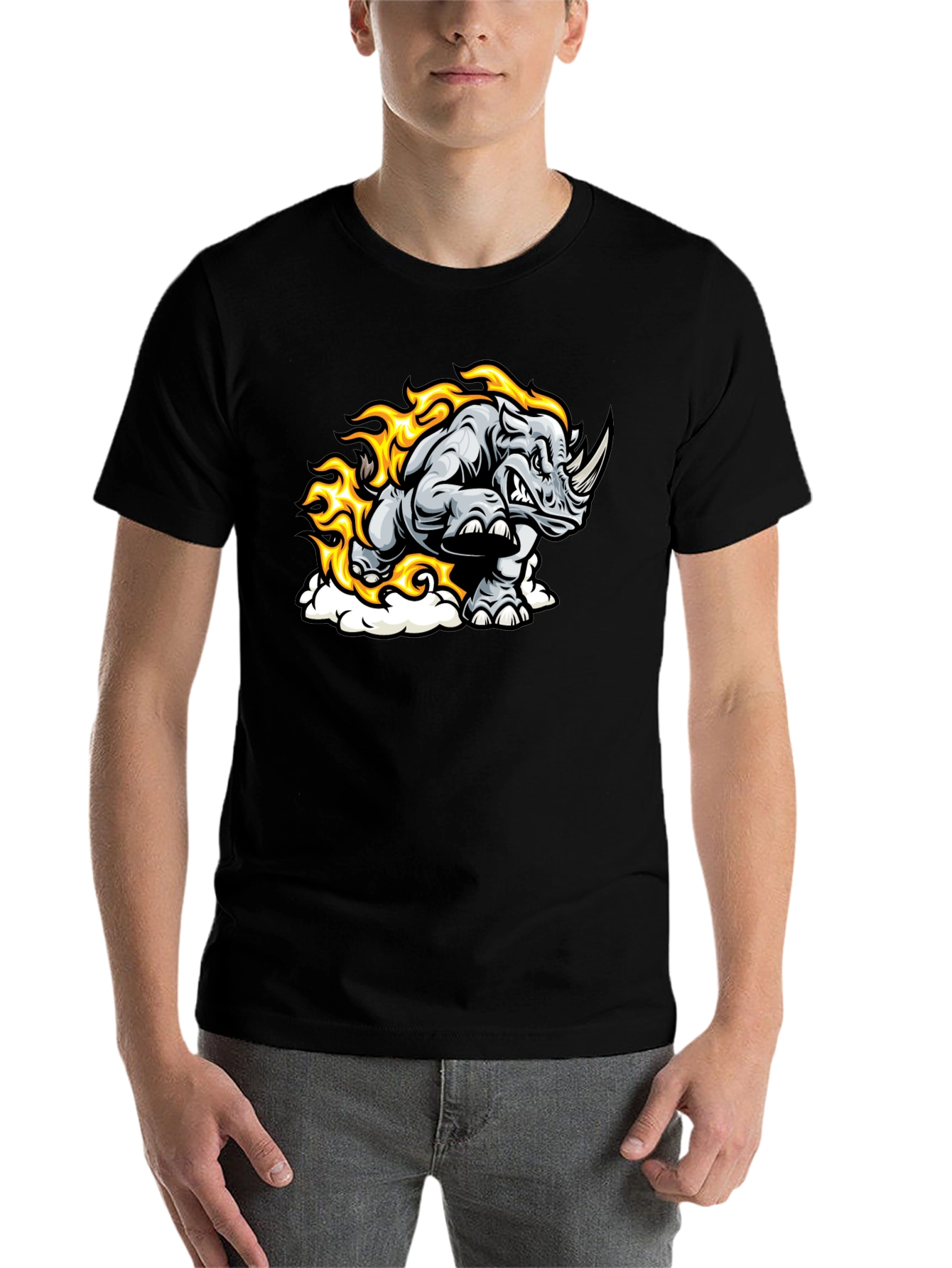 Black Fiery Rhino Graphic T-Shirt - Black Cotton Tee view 7