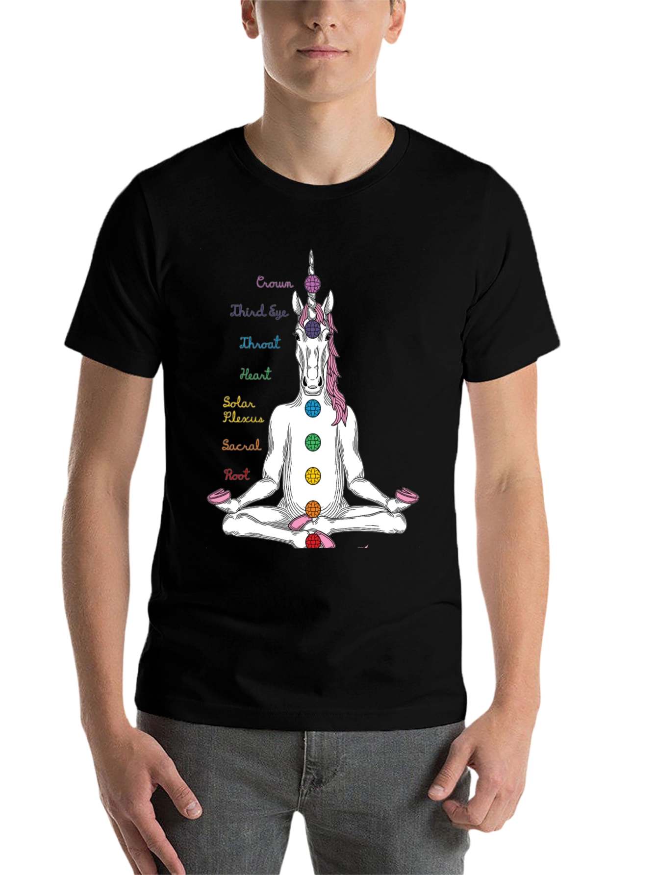 Black Unicorn Chakra T-Shirt - Meditating Yoga Design view 7