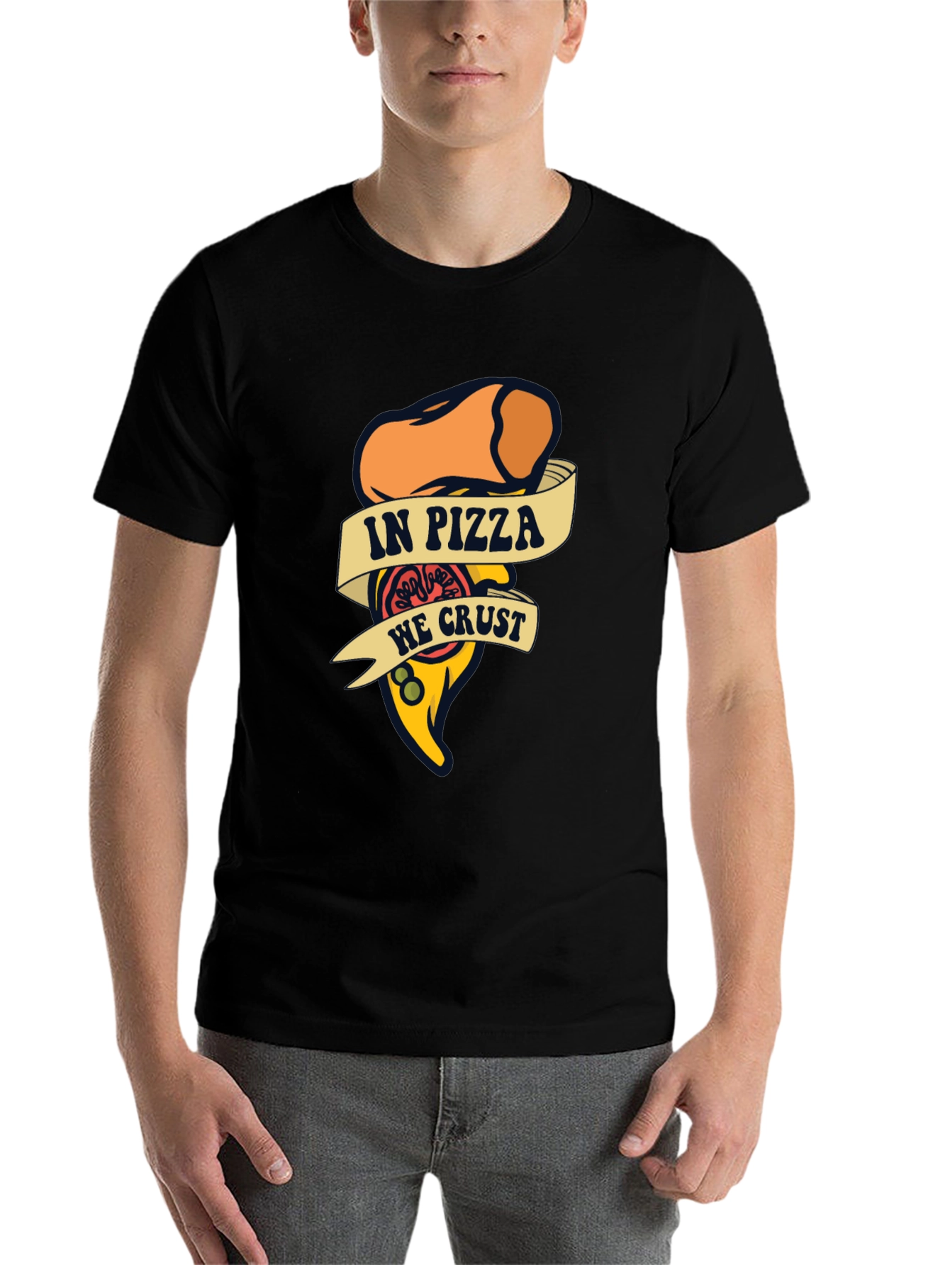 Black In Pizza We Crust Funny Graphic T-Shirt view 7