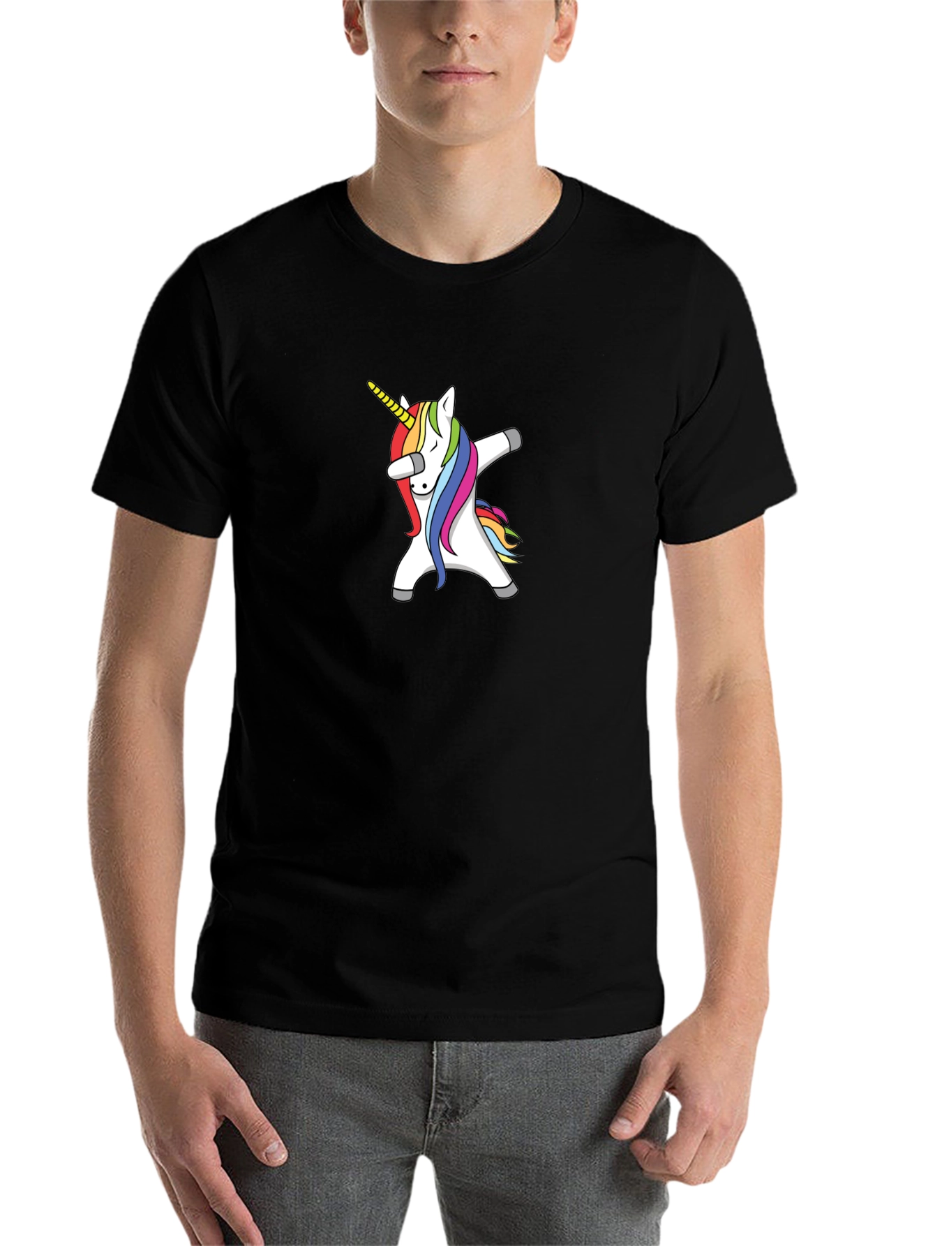 Black Dabbing Unicorn Graphic Tee - Black Cotton Blend Shirt view 7