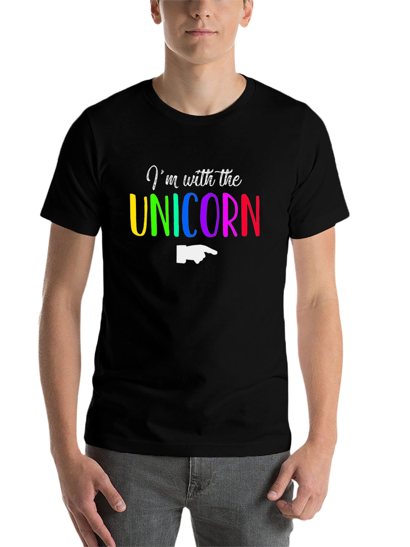 Black I'm with the Unicorn T-Shirt - Rainbow Novelty Tee view 7