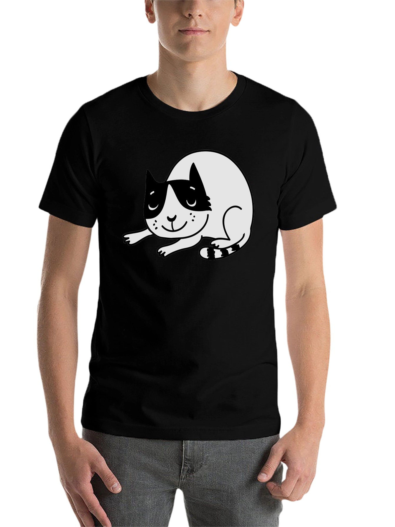 Black Cute Cat Graphic T-Shirt - Black view 7