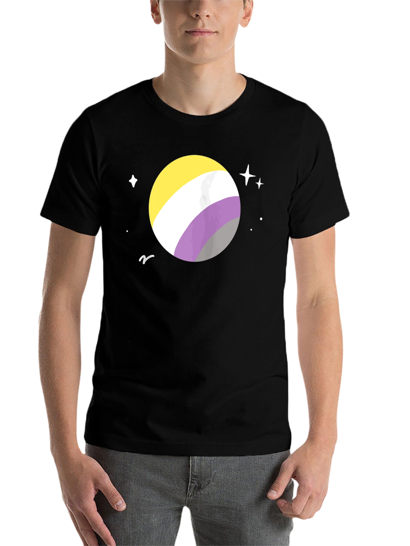 Black Nonbinary Pride Space T-Shirt - Black Cotton view 7