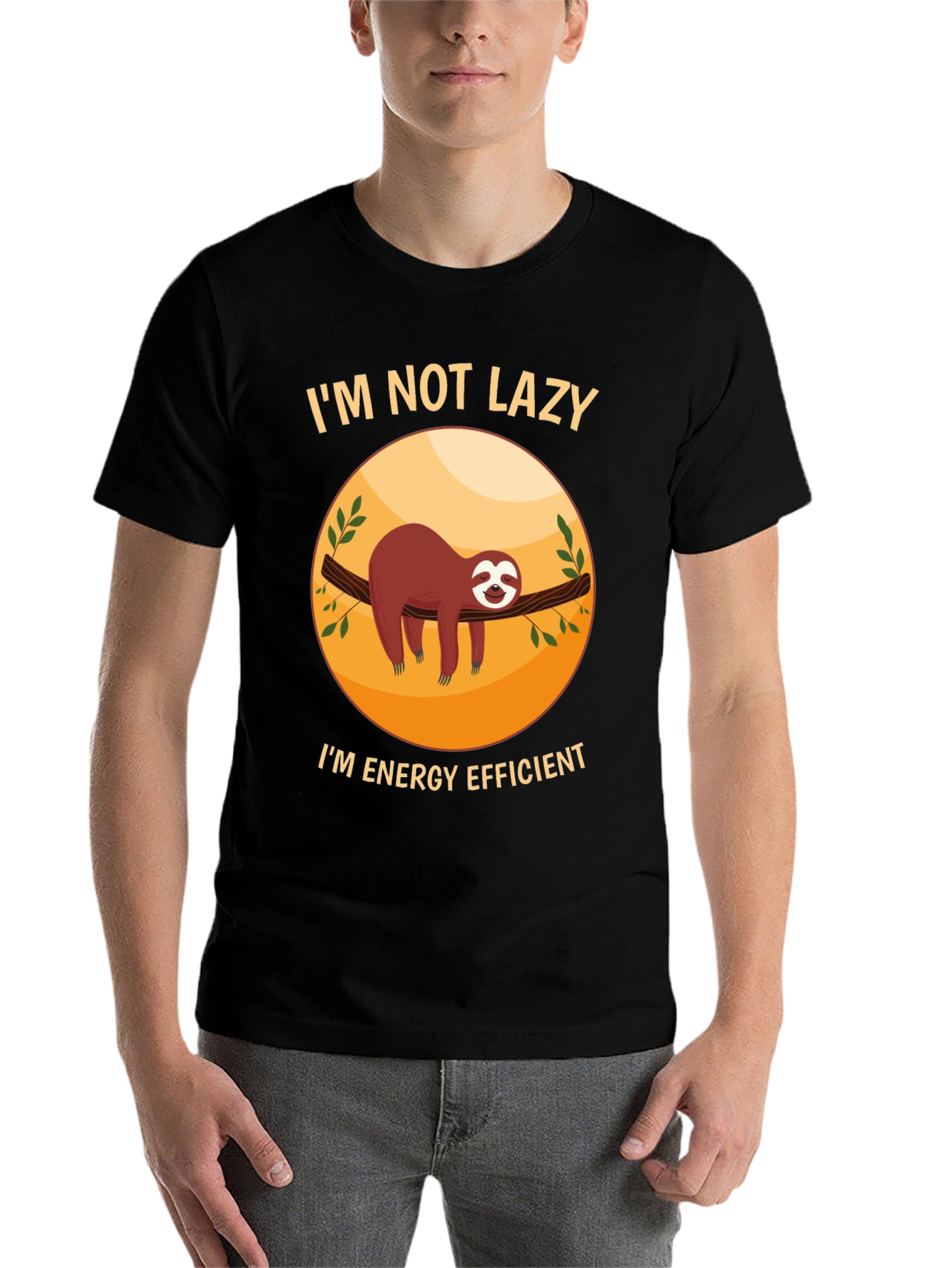 Black Funny Sloth 'I'm Not Lazy' Graphic T-Shirt view 7