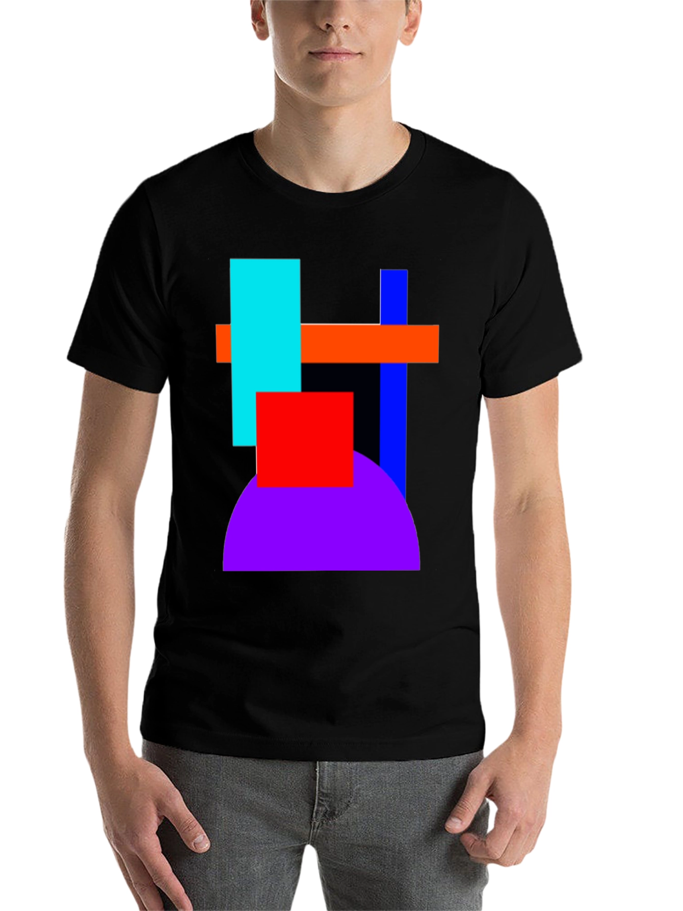 Black Abstract Geometric T-Shirt - Bold Color Block Design view 7