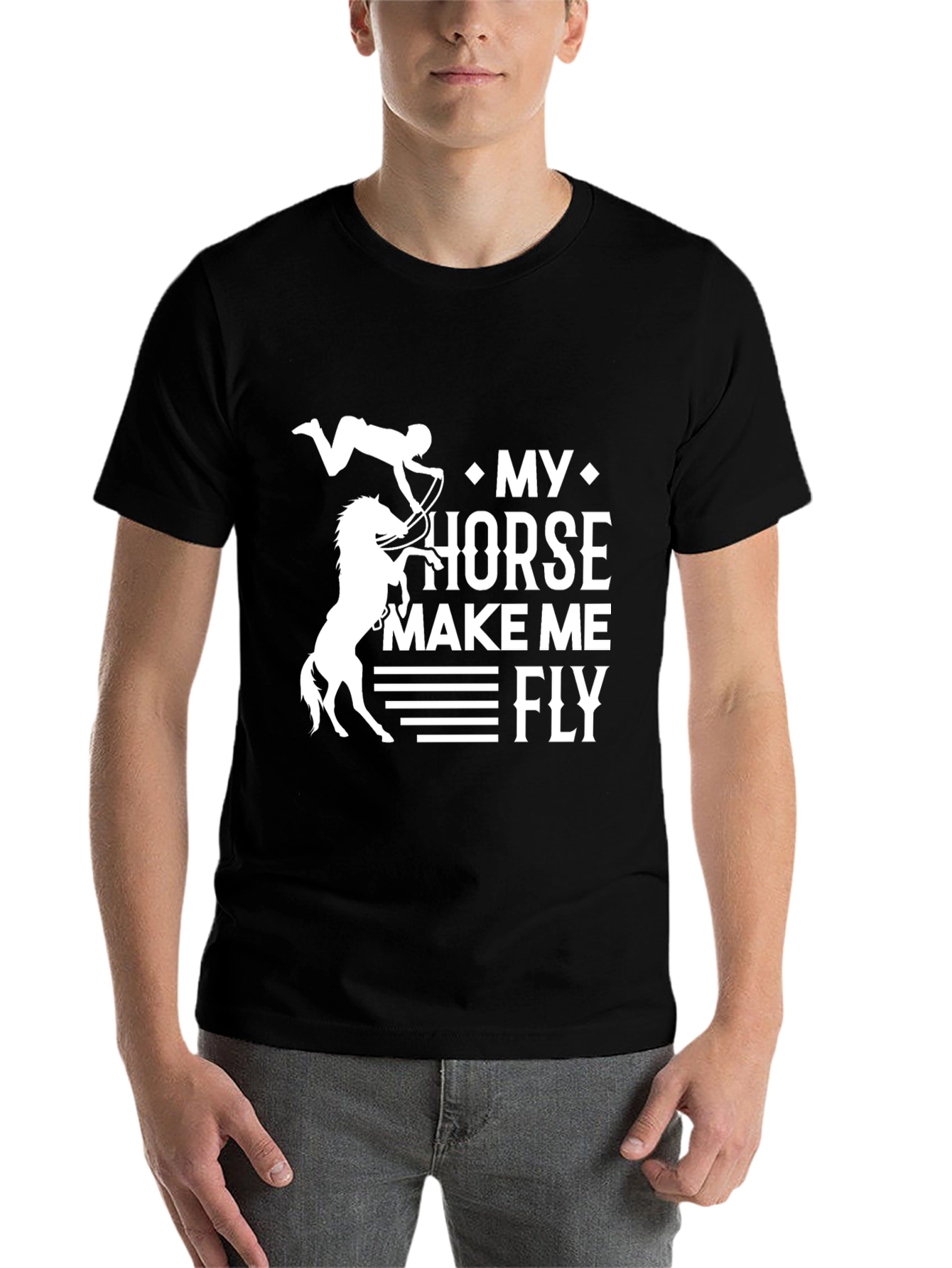 Black My Horse Makes Me Fly T-Shirt view 7