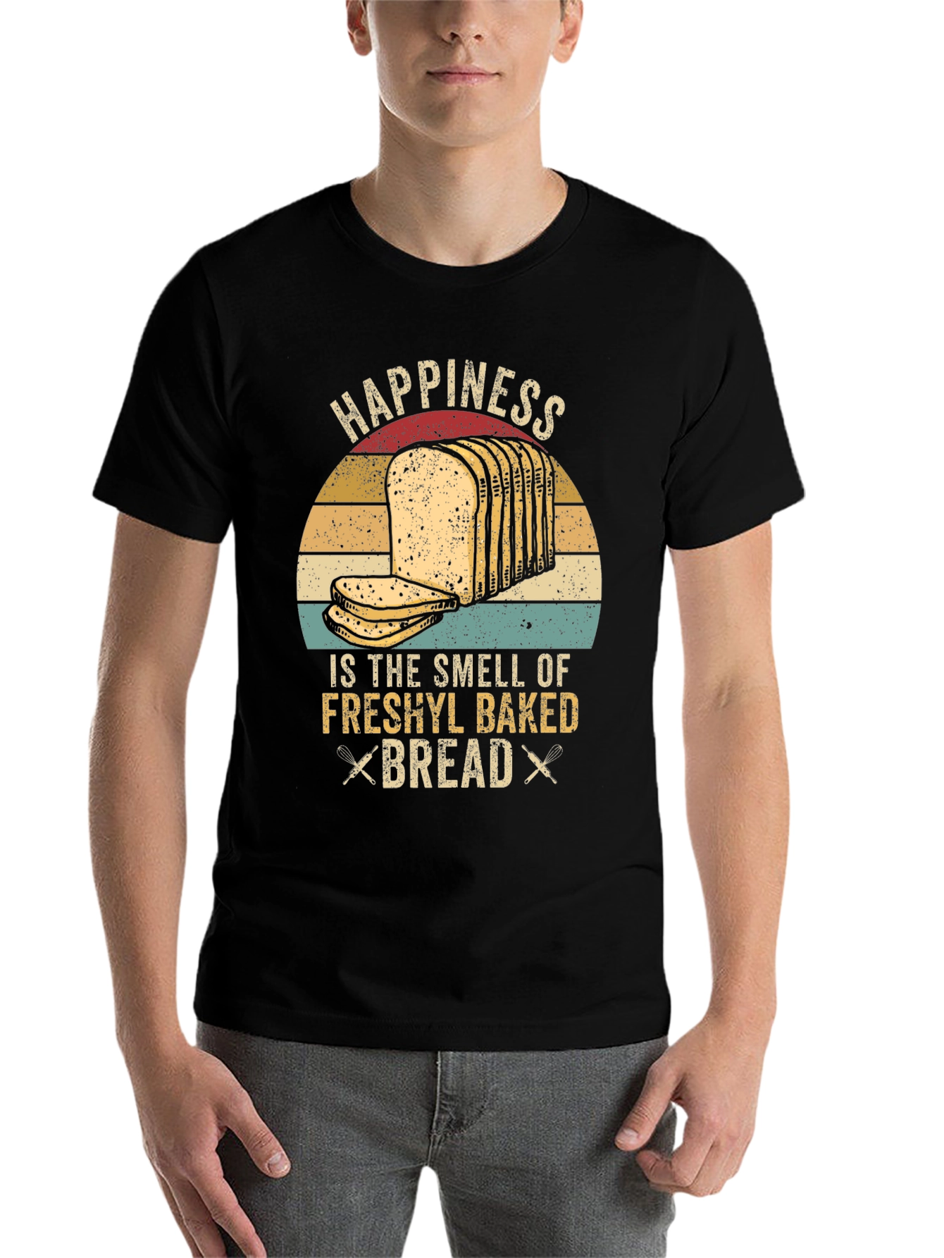 Black Happiness Smell Bread T-shirt view 7