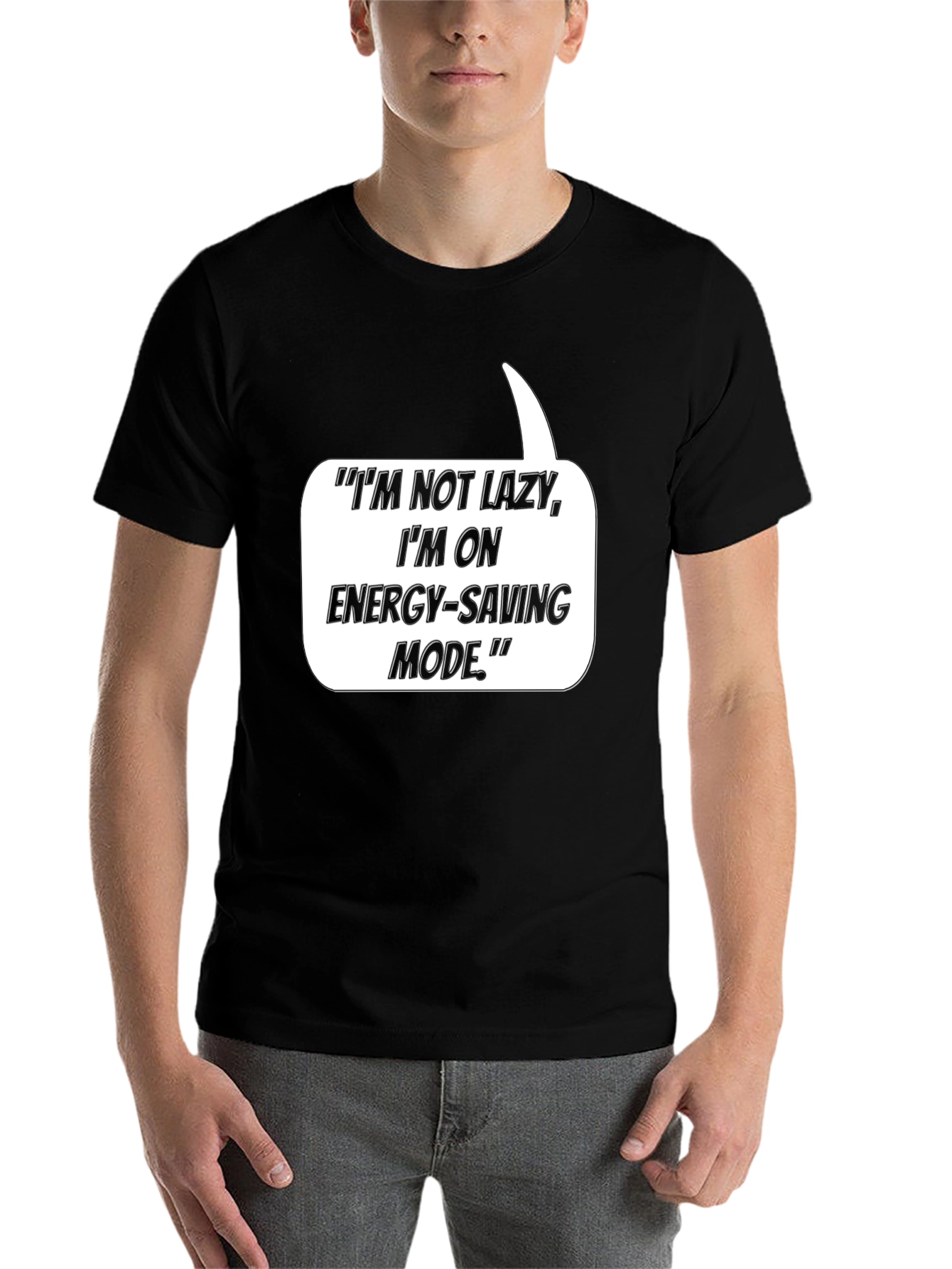 Black Funny Energy-Saving Mode Black T-Shirt view 7