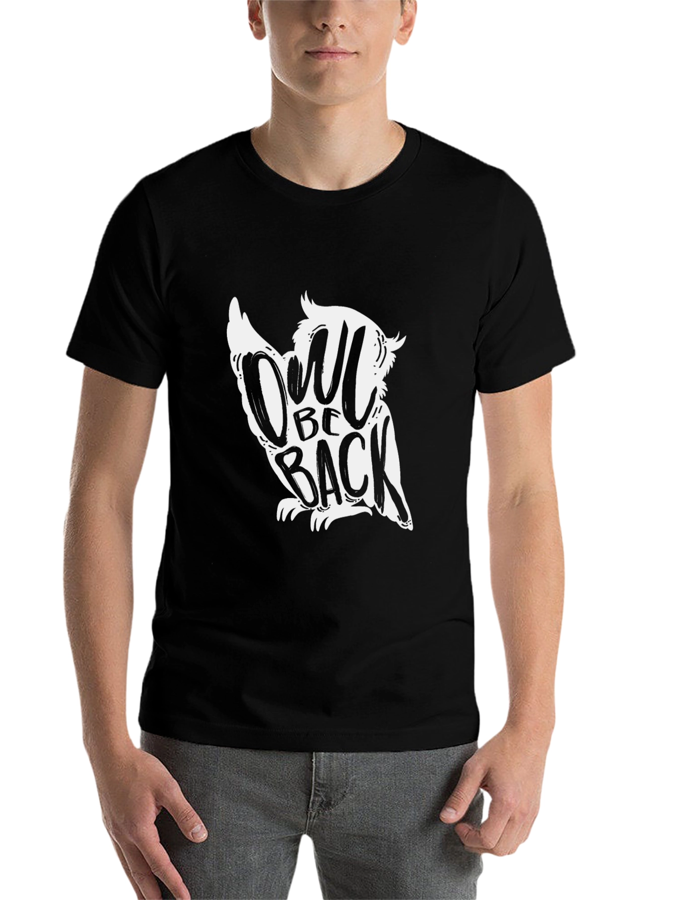 Black Owl Be Back T-Shirt - Funny Owl Graphic Tee view 7