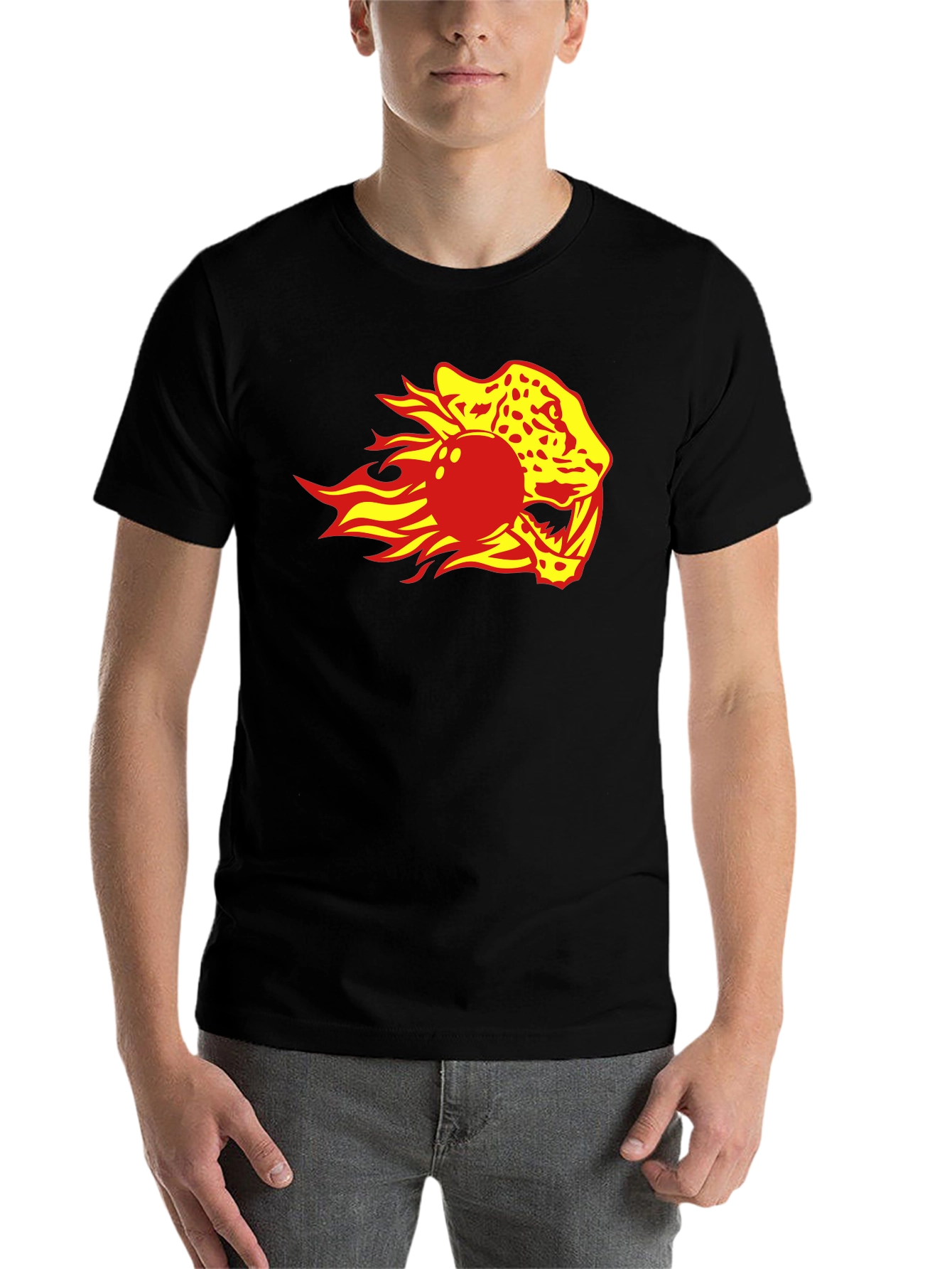 Black Flaming Leopard Bowling Ball Graphic Tee view 7