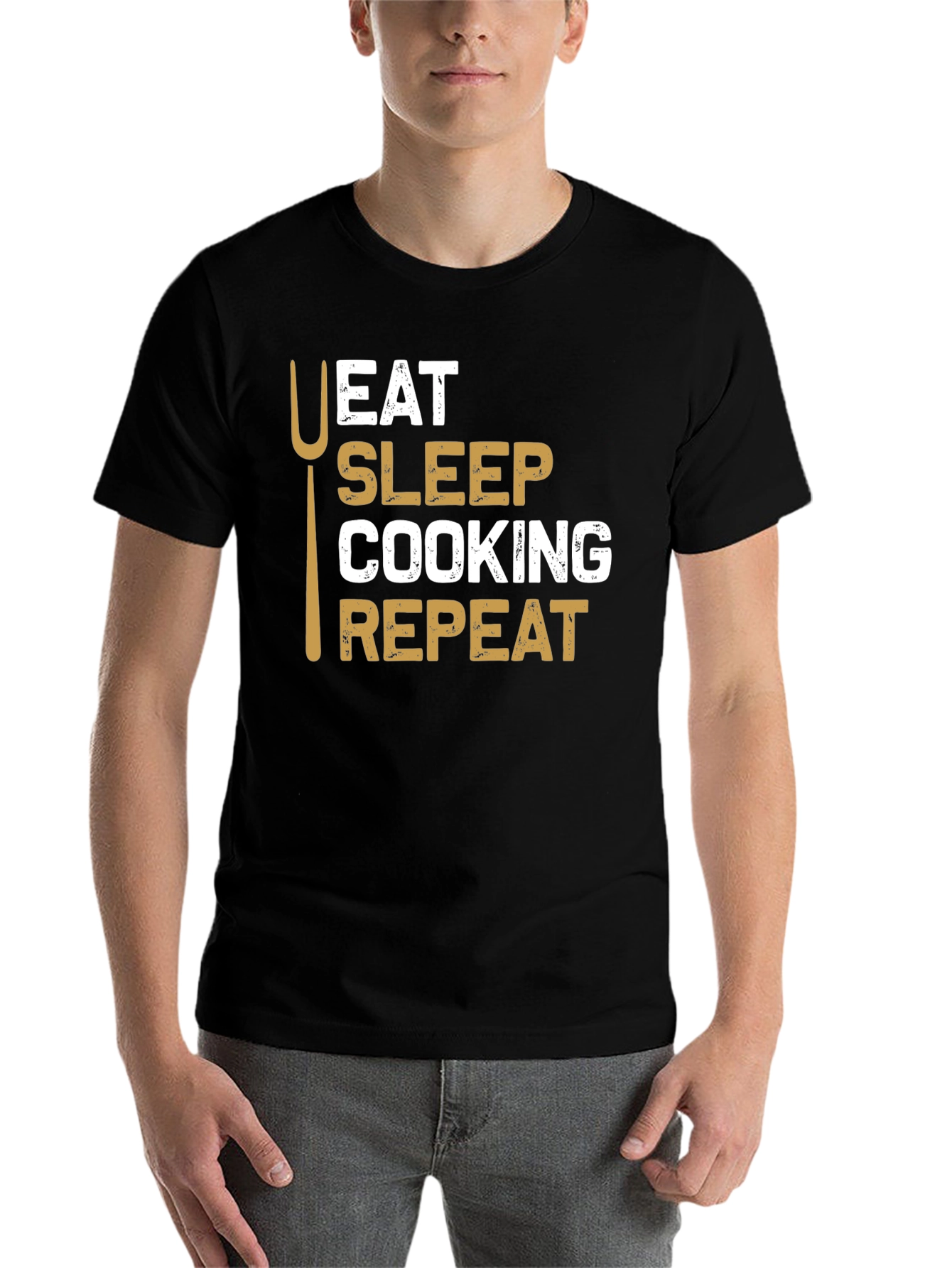 Black Eat Sleep Cooking Repeat T-Shirt - Chef Gift view 7