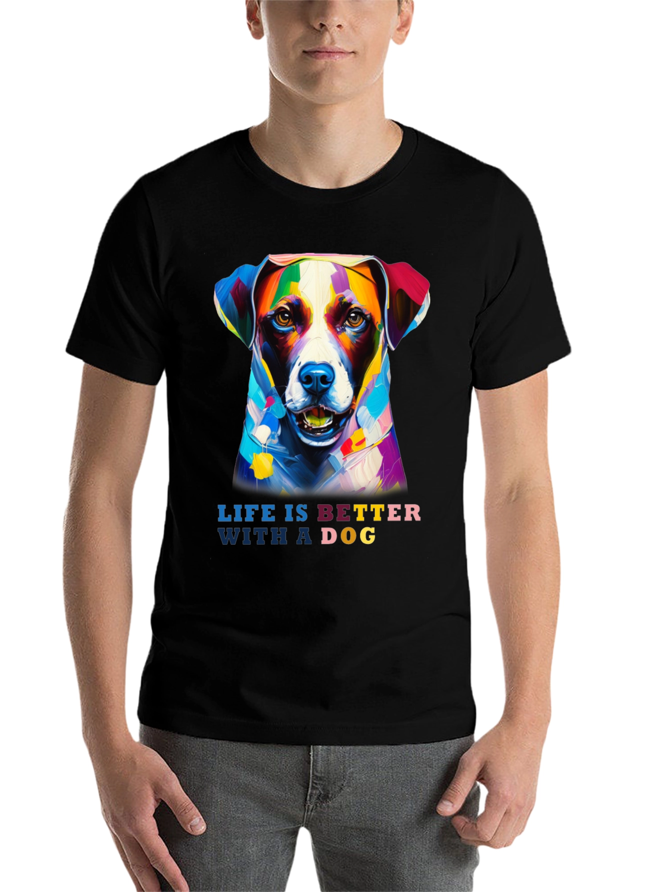 Black Life is Better with a Dog T-Shirt - Artistic Dog Portrait view 7