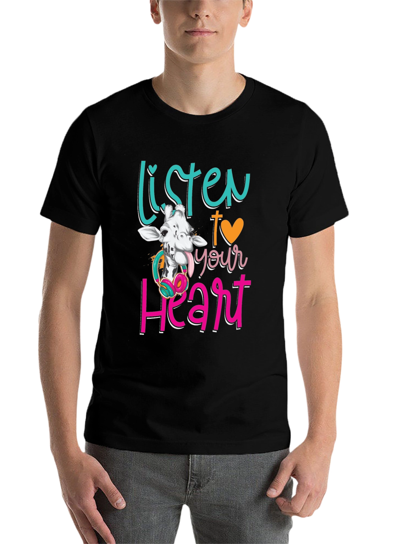 Black Listen to Your Heart Giraffe T-Shirt view 7