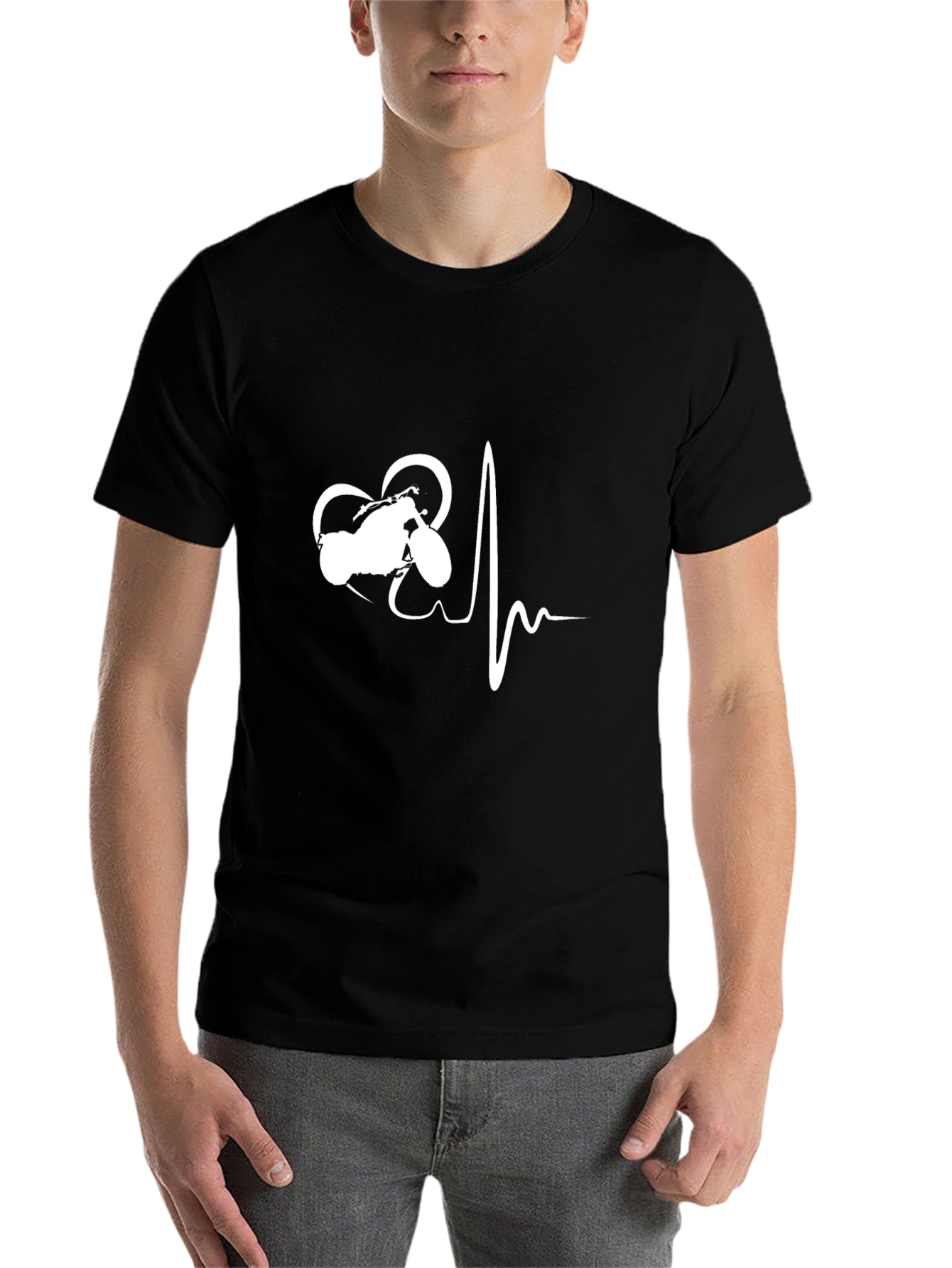 Black Motorcycle Heartbeat Graphic T-Shirt view 7