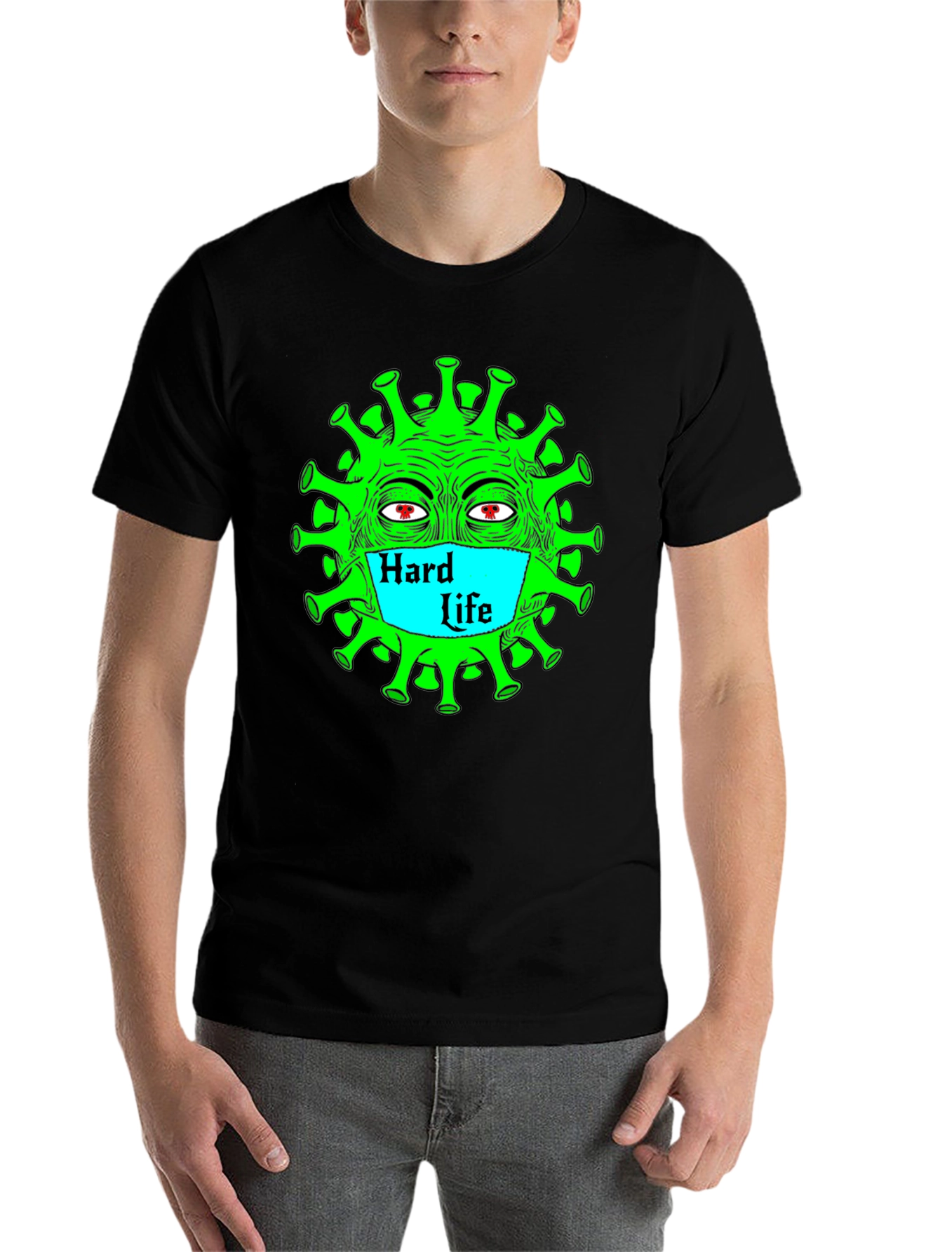 Black Hard Life Graphic Tee - Funny Corona Virus T-Shirt view 7