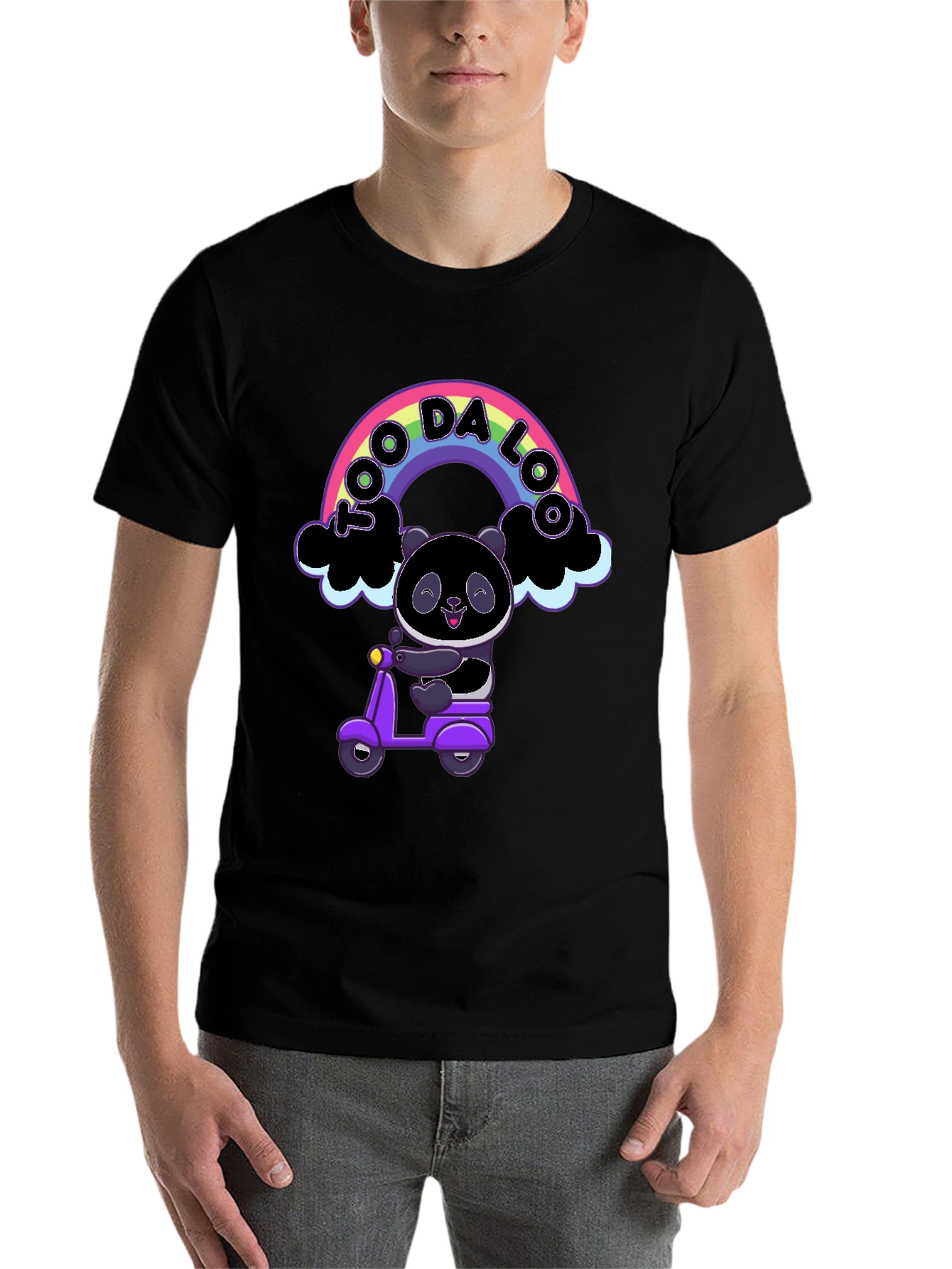 Black Cool Panda on Scooter Graphic T-Shirt view 7