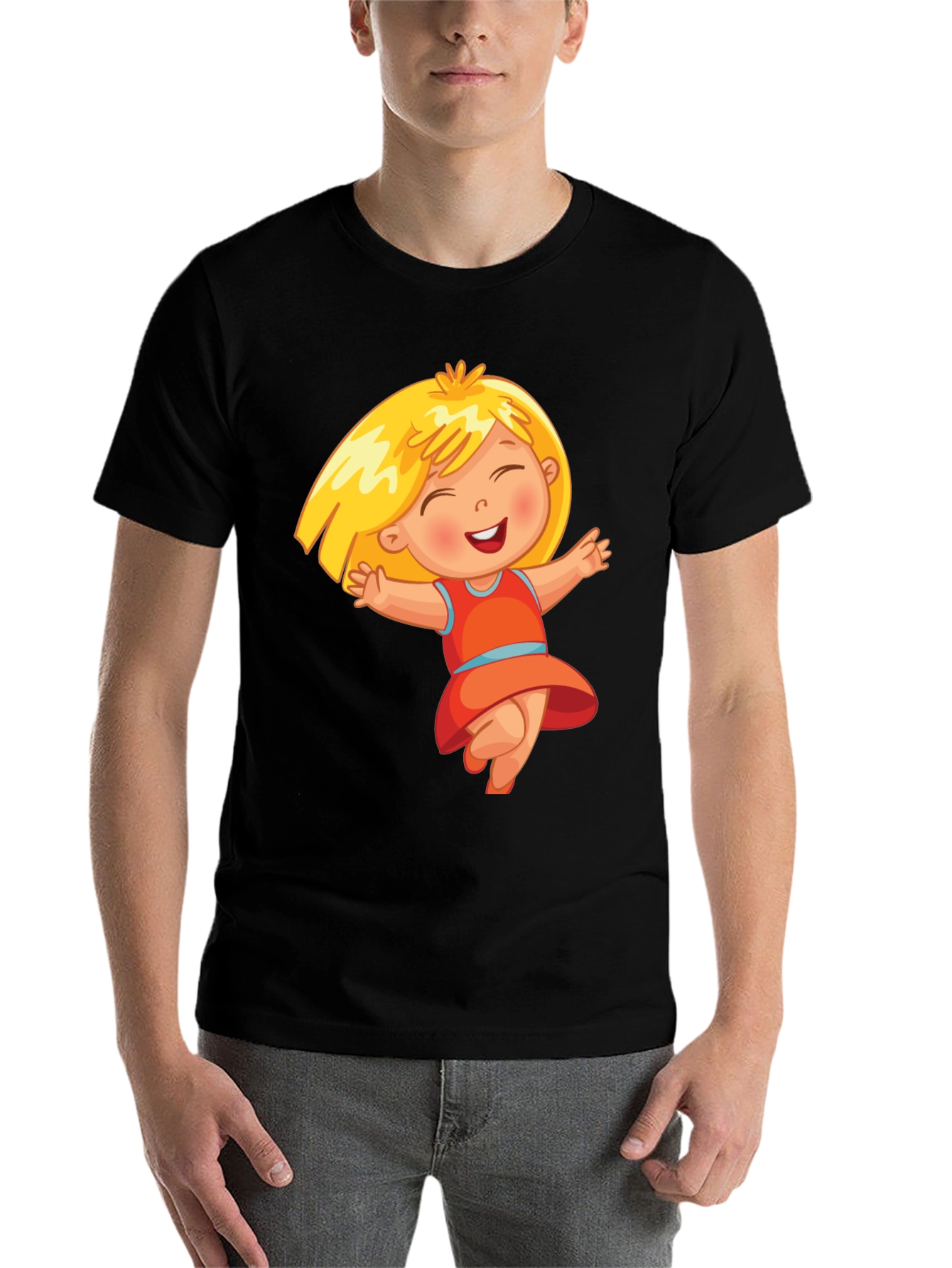 Black Cute Cartoon Girl Black T-Shirt view 7