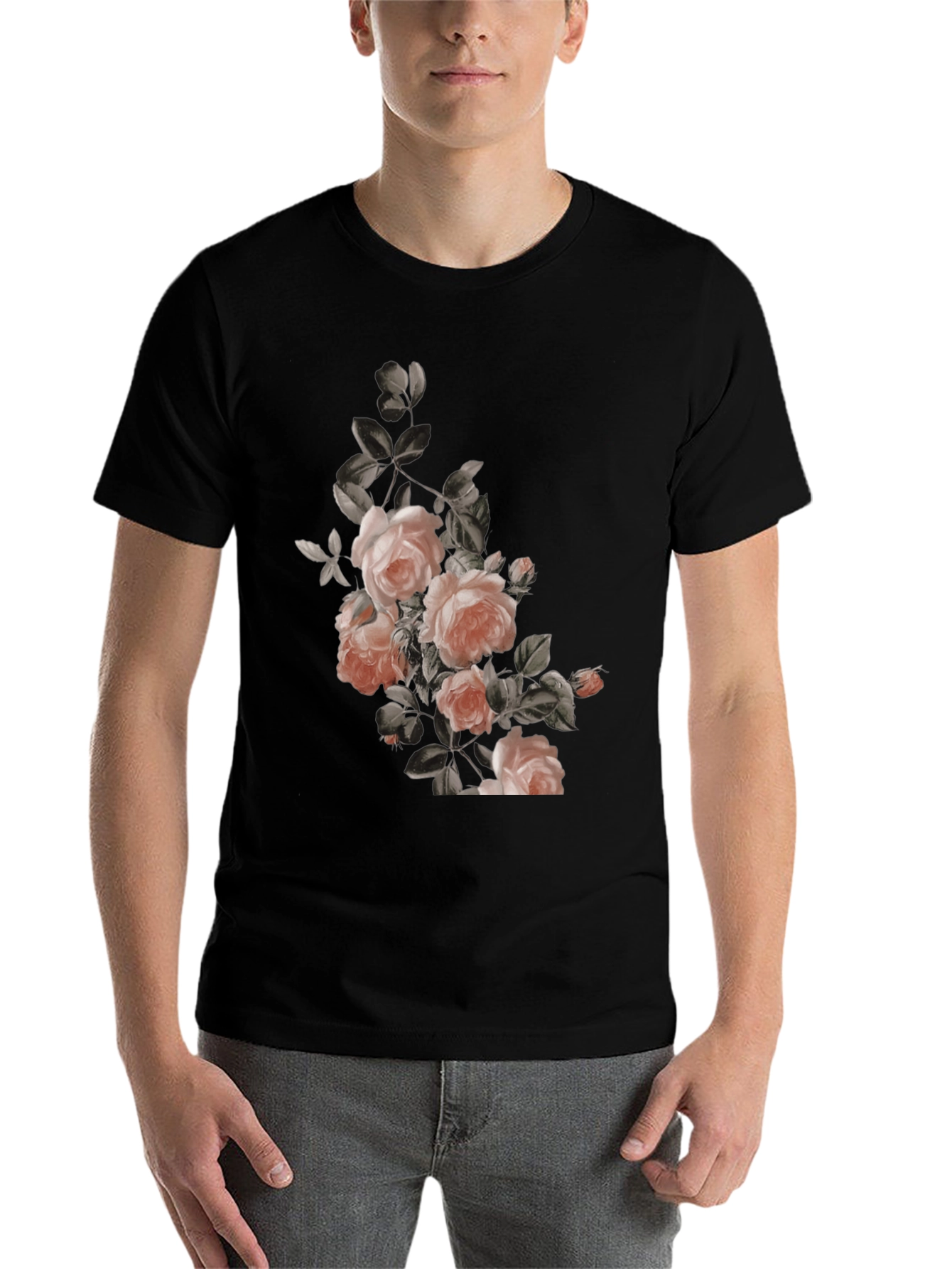 Black Floral Graphic Print Black T-Shirt view 7