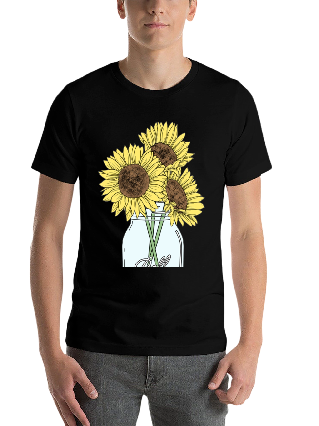 Black Sunflower Mason Jar Graphic Tee - Black view 7