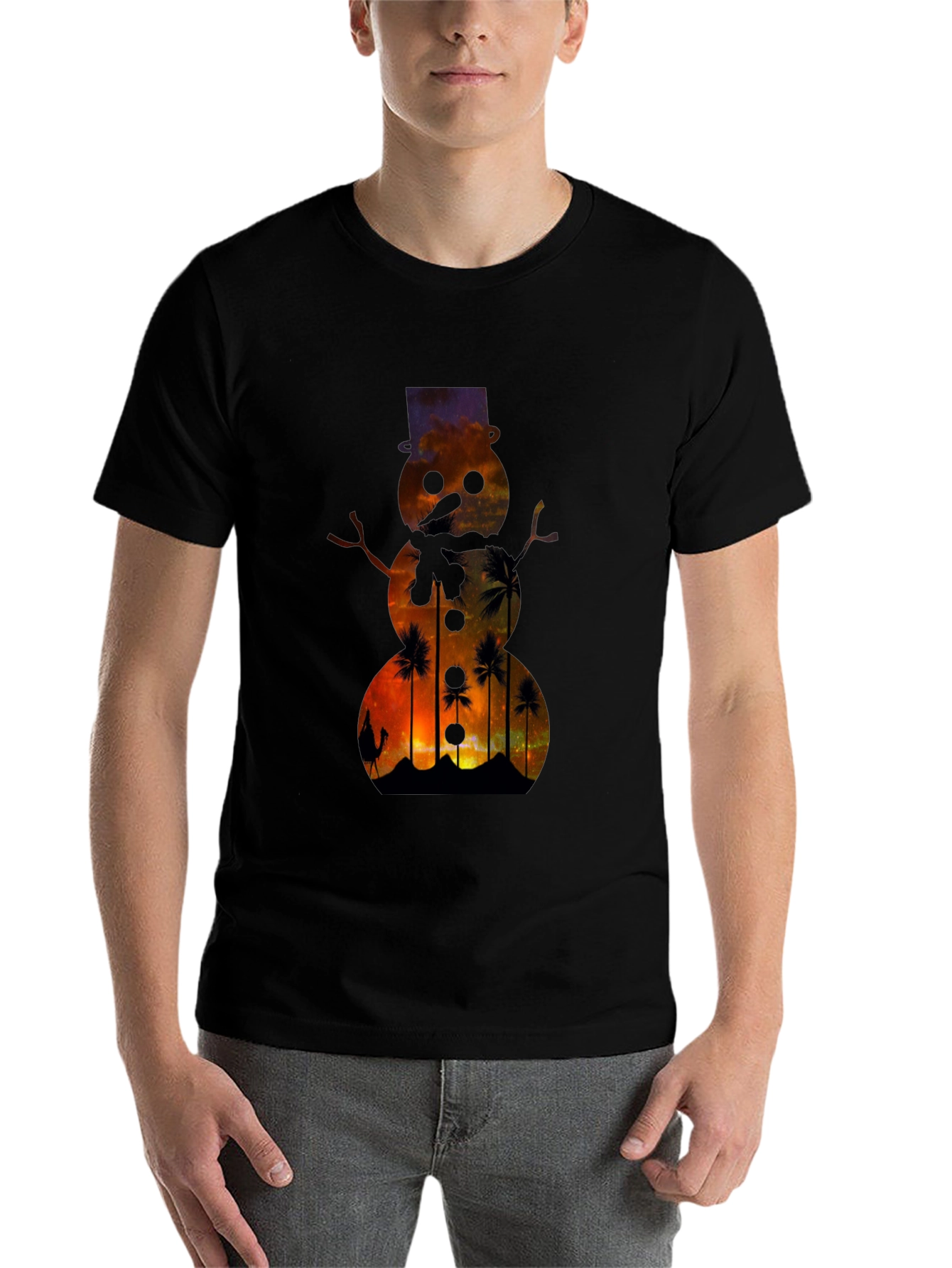 Black Sunset Snowman T-Shirt view 7