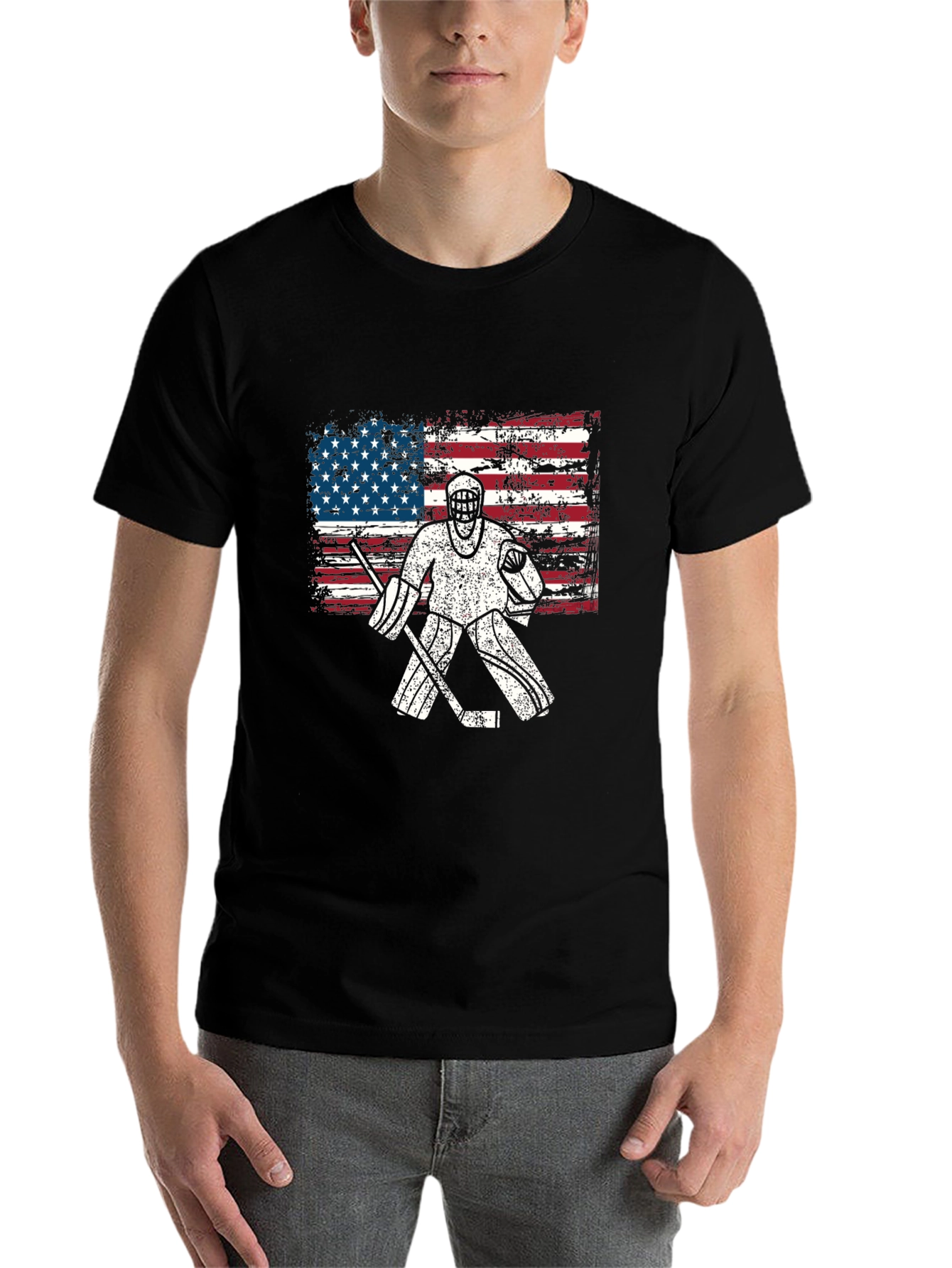 Black USA Hockey Goalie T-Shirt - Patriotic American Flag Design view 7