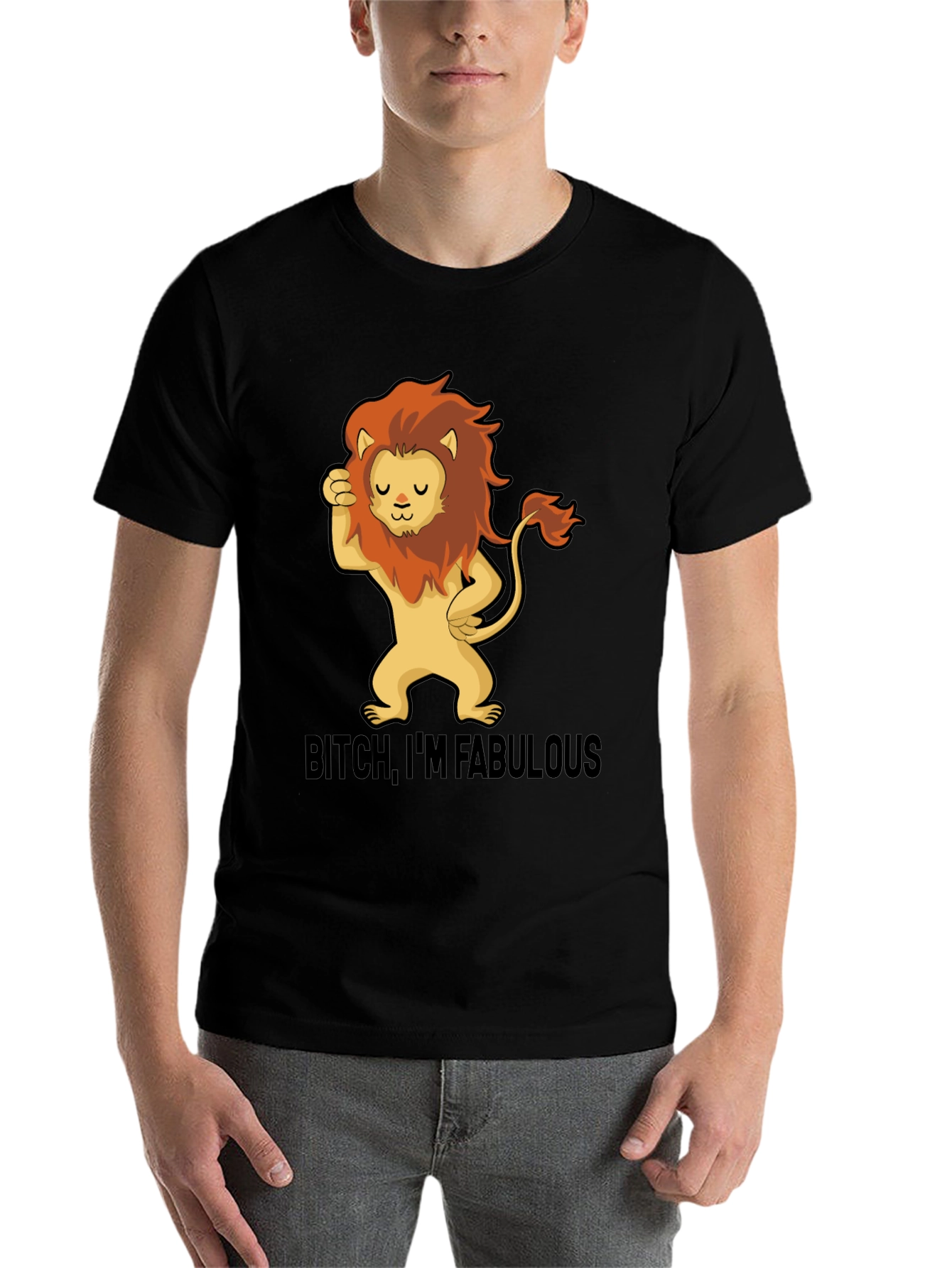 Black Fabulous Lion Graphic Tee - Stylish Black T-Shirt view 7