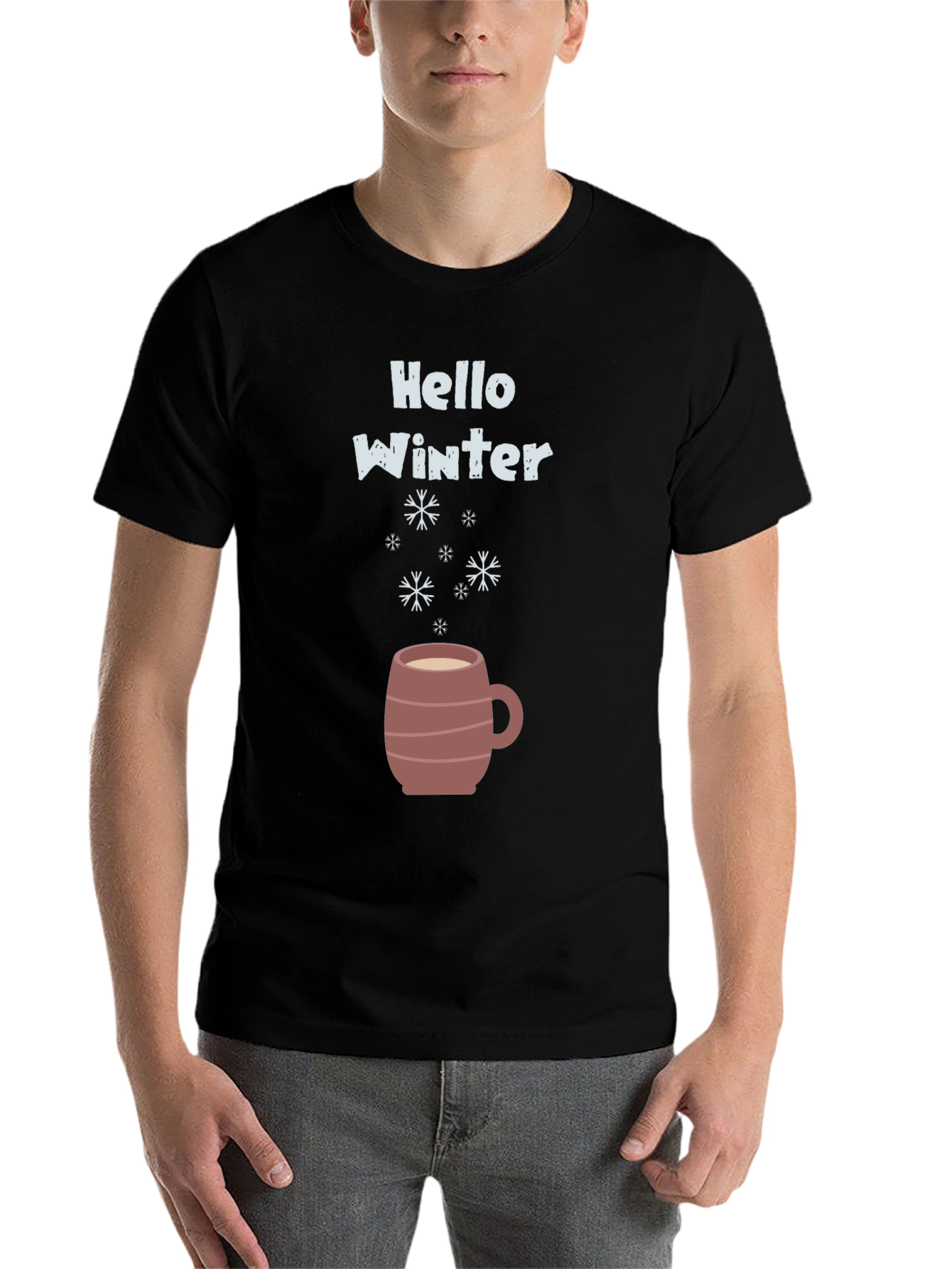 Black Hello Winter Graphic Tee - Cozy Mug Design view 7
