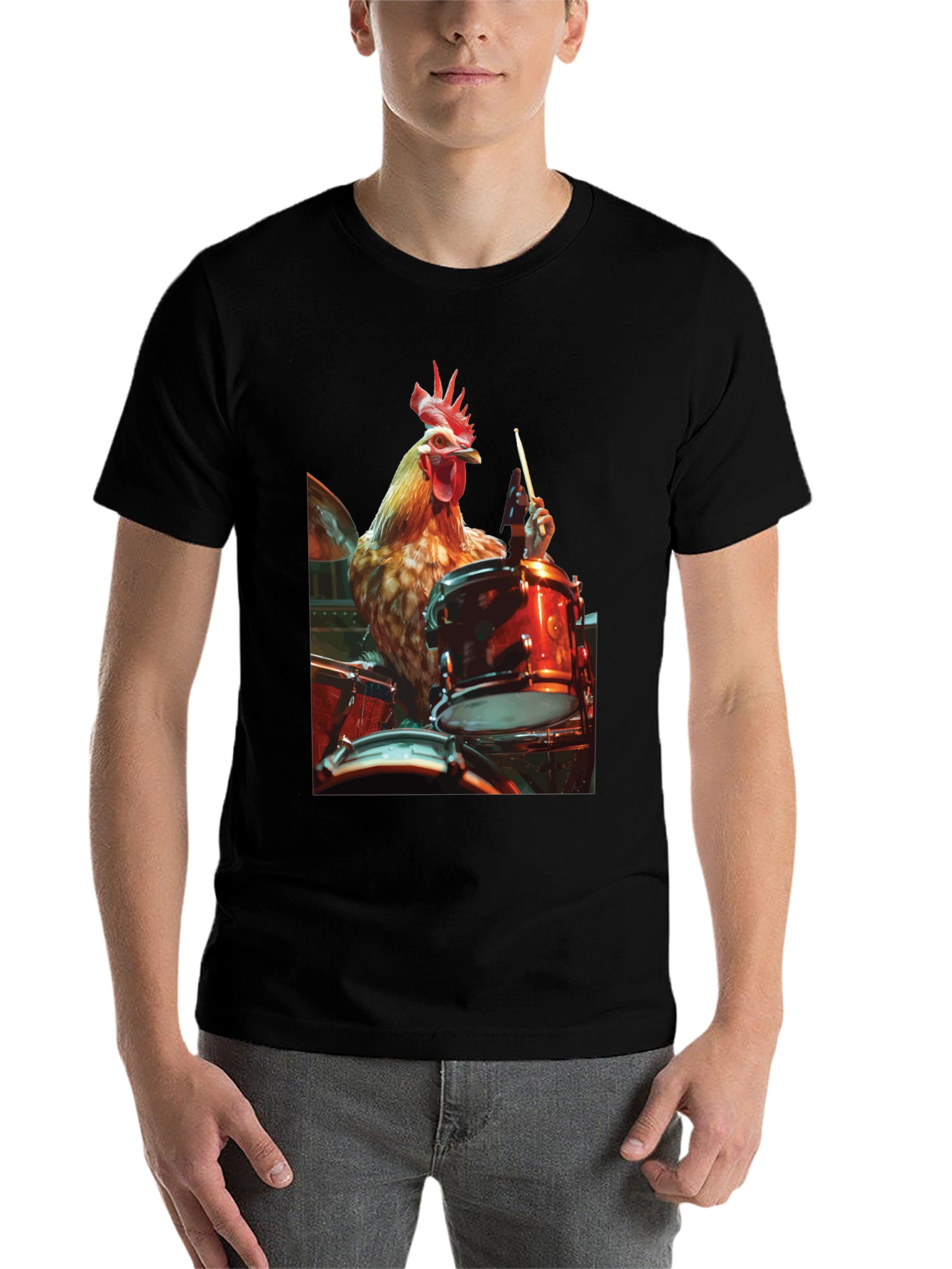 Black Chicken Drummer T-Shirt - Black Graphic Tee view 7