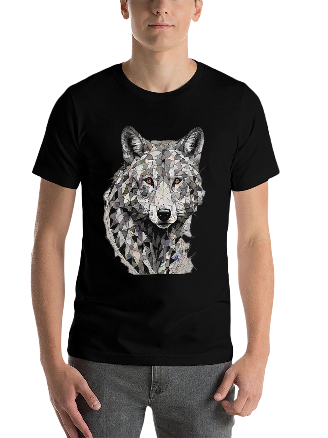 Black Geometric Wolf Graphic T-Shirt view 7