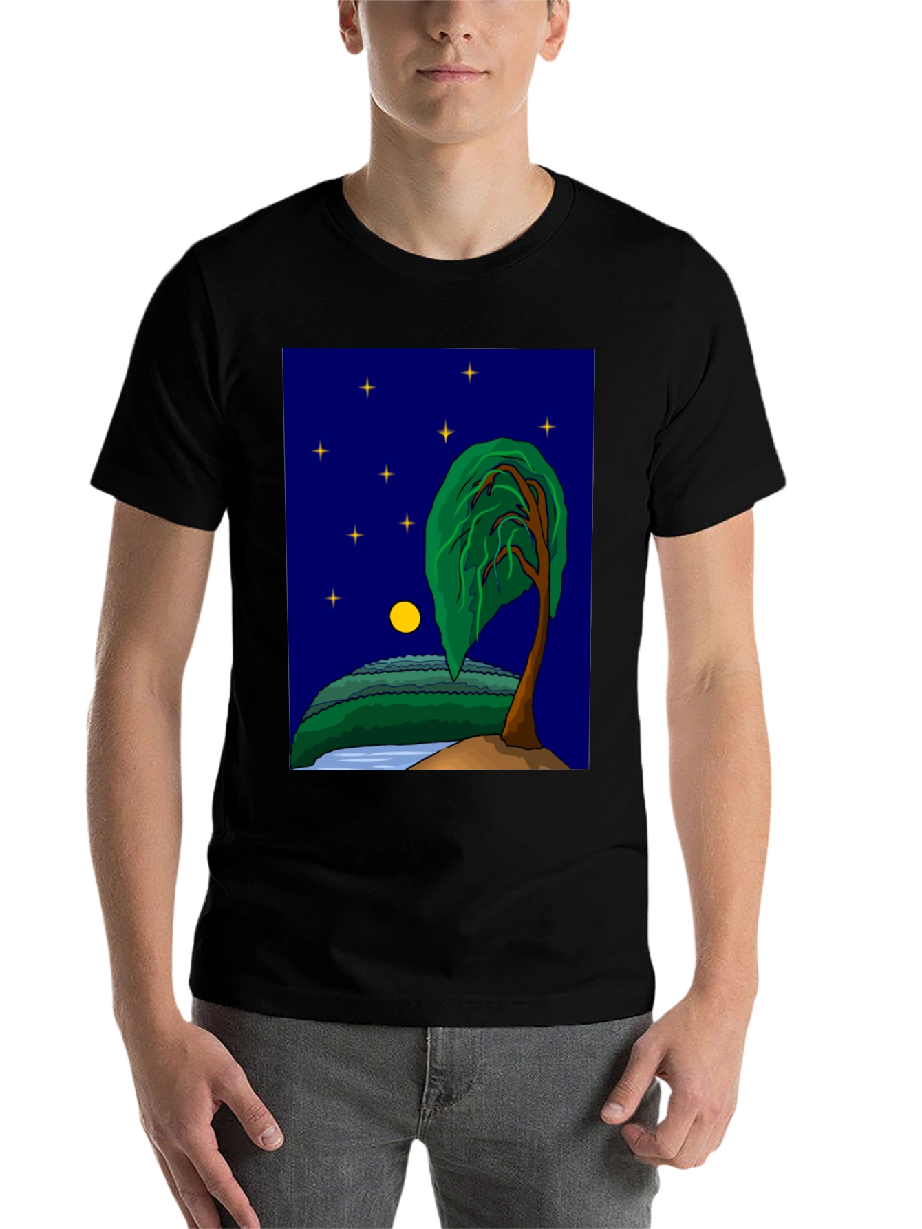 Black Night Landscape Graphic Tee - Stylish Unisex Shirt view 7