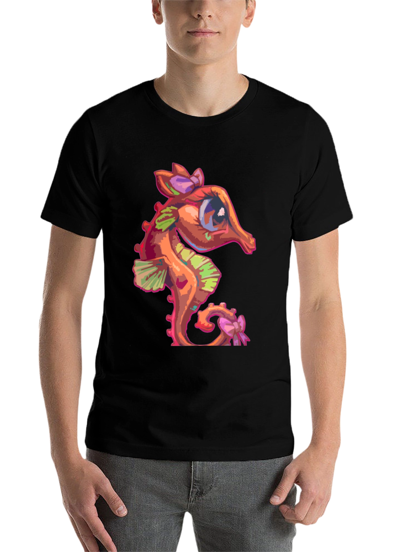Black Seahorse Graphic Tee - Cute Cartoon Style view 7