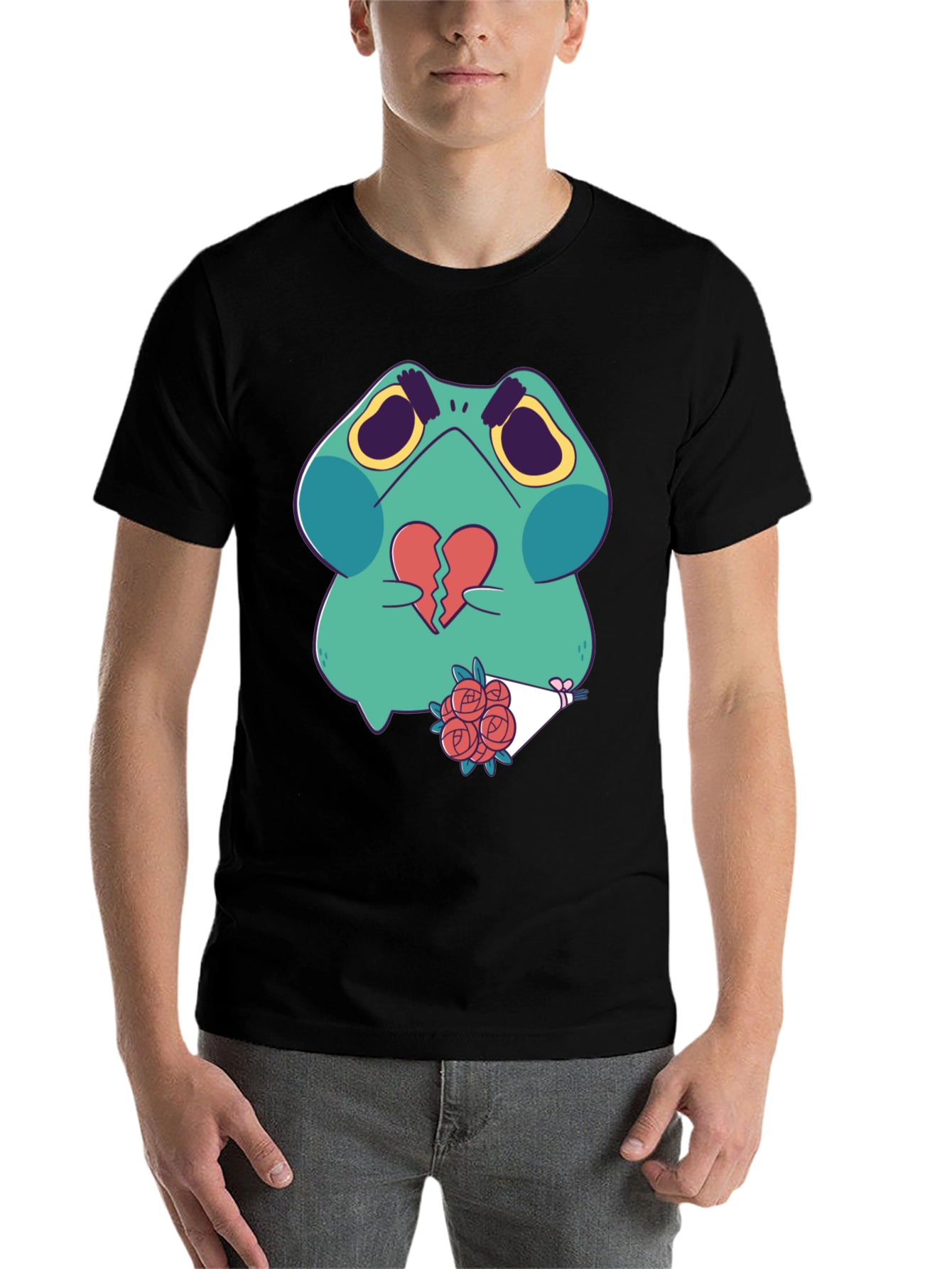 Black Sad Frog with Broken Heart Graphic T-Shirt view 7