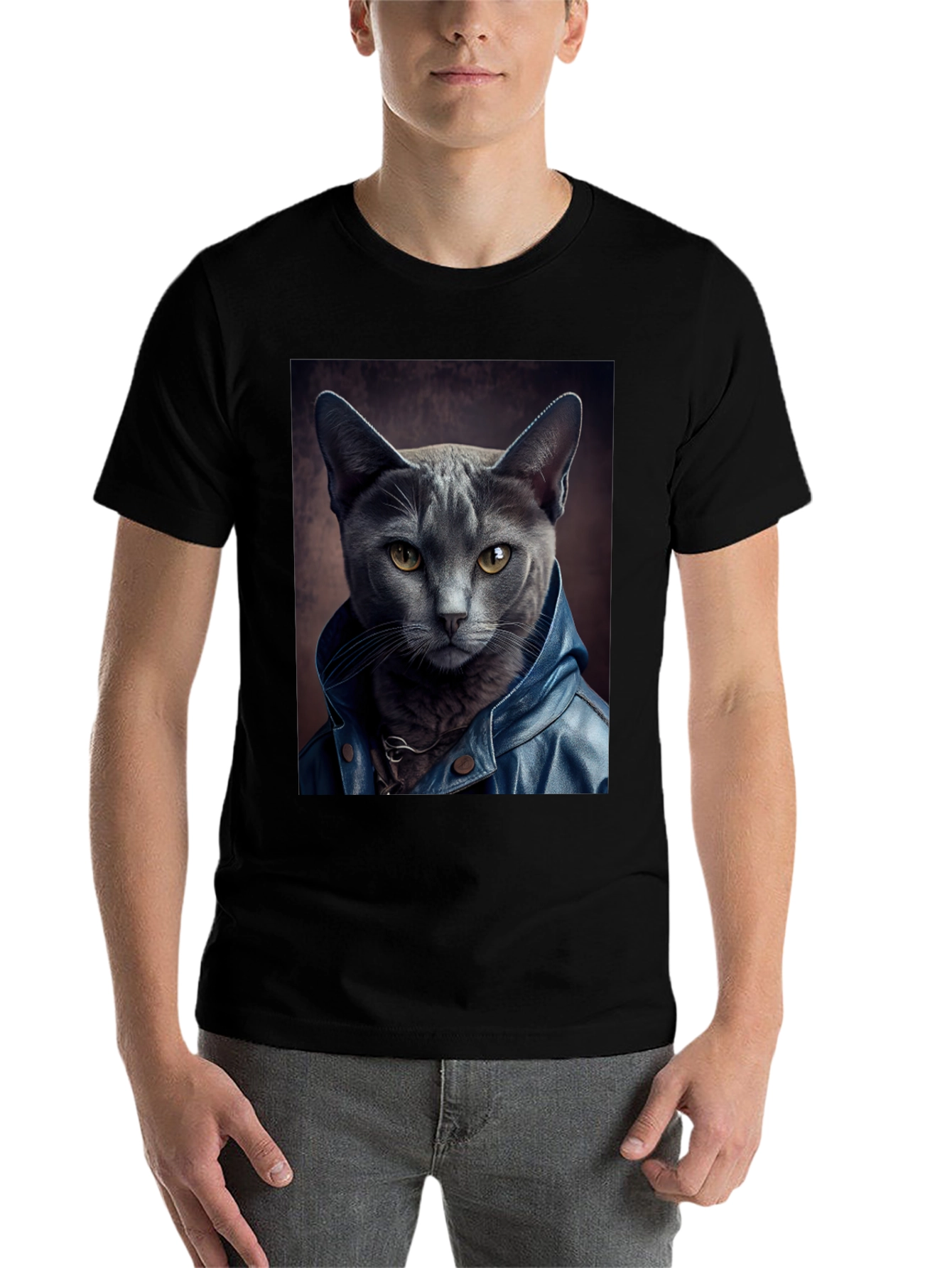 Black Cat in Leather Jacket Graphic Tee view 7