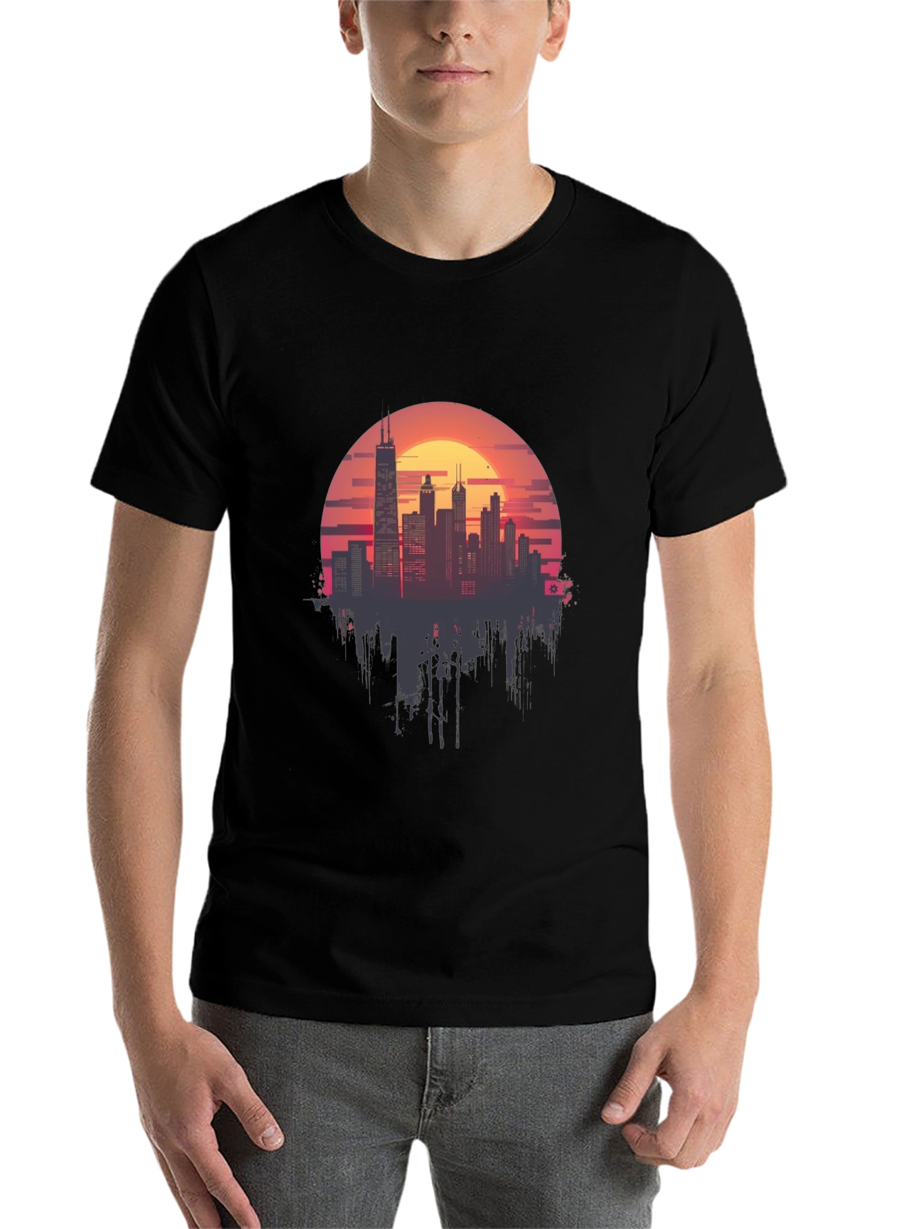 Black Sunset Cityscape Graphic Tee - Retro Style view 7
