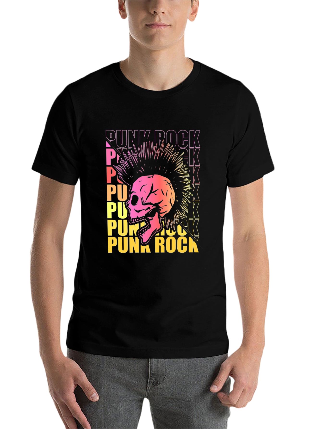 Black Punk Rock Skull Graphic Tee - Edgy Design view 7