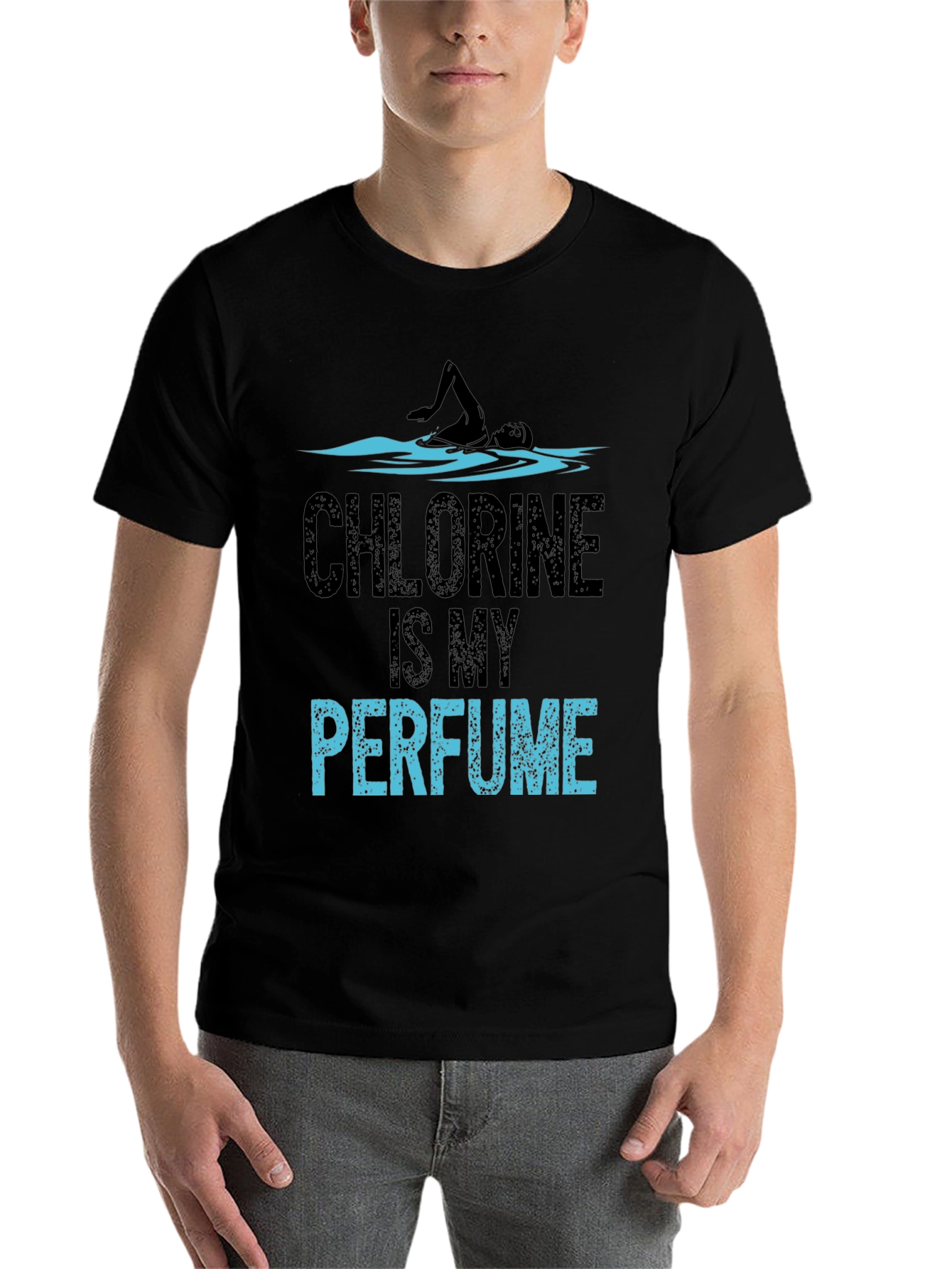 Black Chlorine Is My Perfume Funny Swimmer T-Shirt view 7