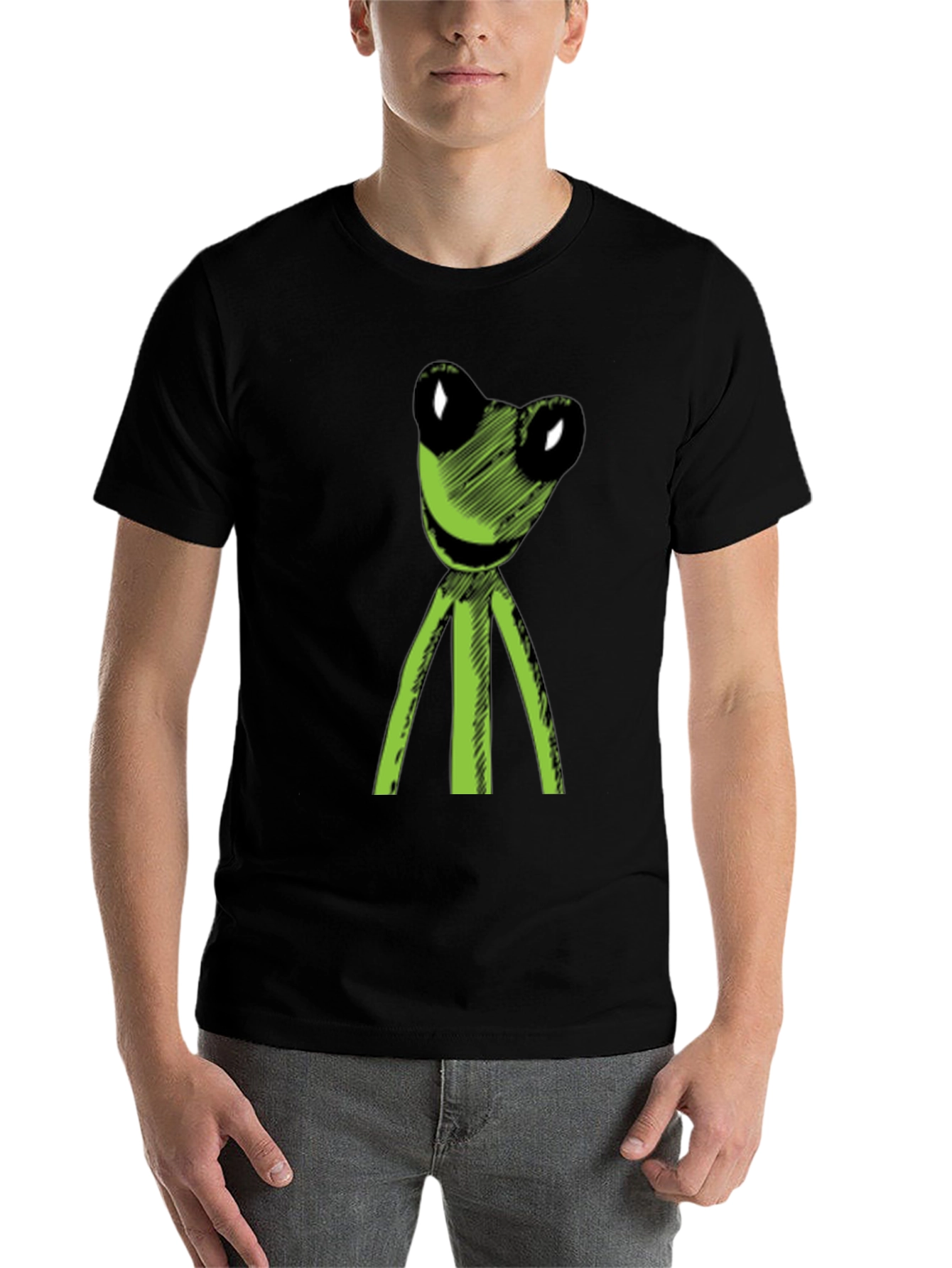 Black Kermit Style Frog Graphic Tee - Soft Black Cotton T-Shirt view 7