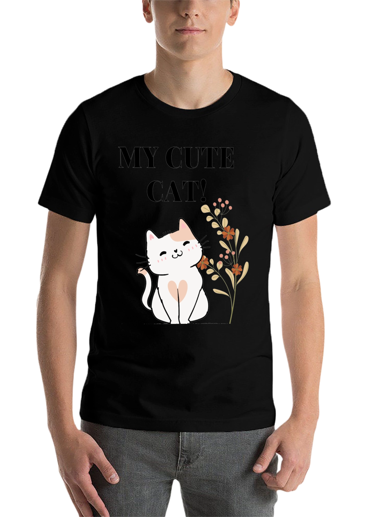 Black Cute Cat T-Shirt - Black Cotton Blend view 7