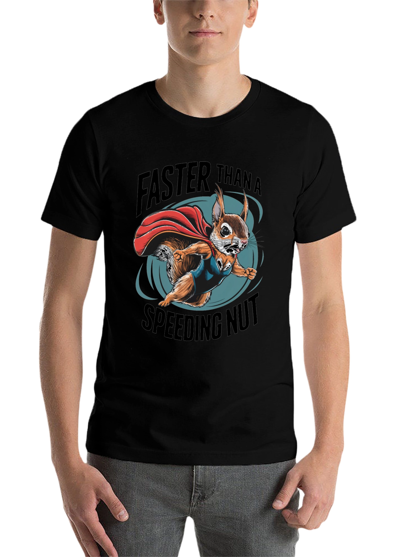 Black Faster Than a Speeding Nut Squirrel Tee view 7
