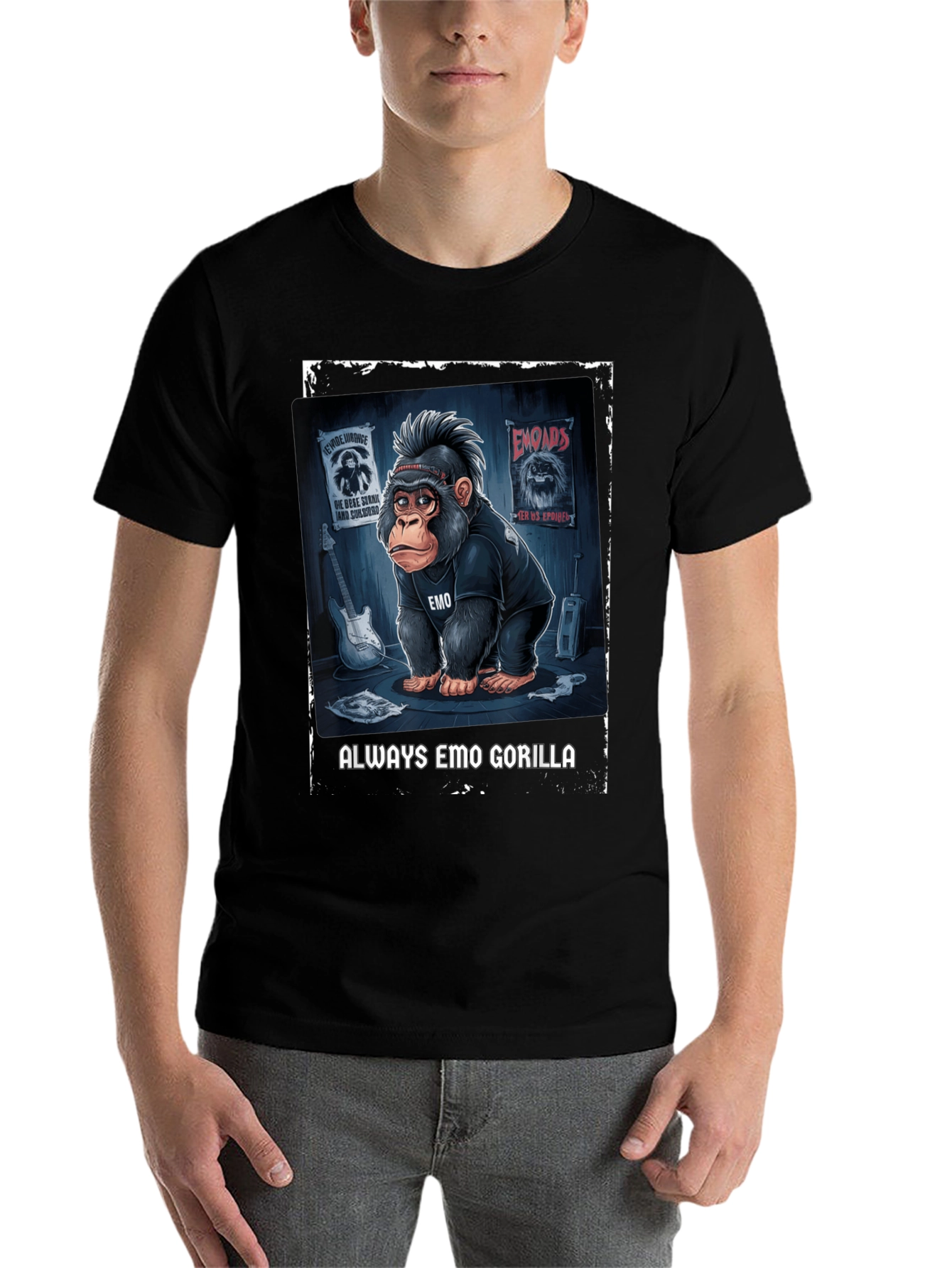 Black Emo Gorilla Graphic Tee - Rocker Style view 7