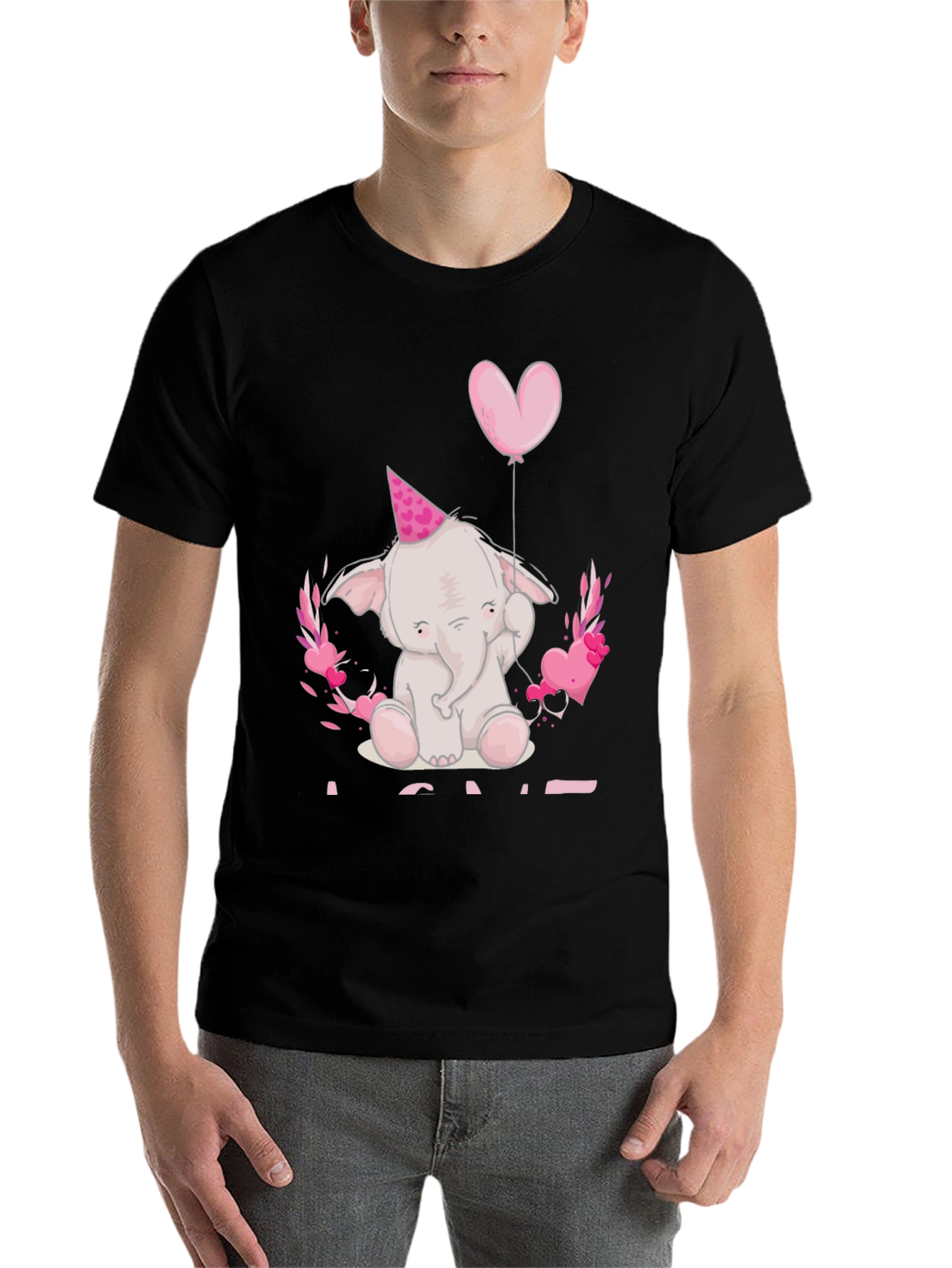 Black Cute Elephant Heart Balloon Graphic Tee view 7