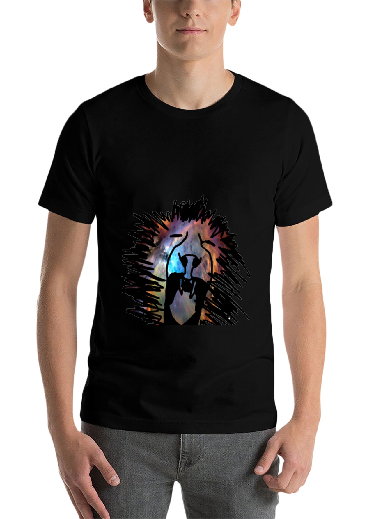 Black Galaxy Lion Graphic Tee - Black Cotton T-Shirt view 7
