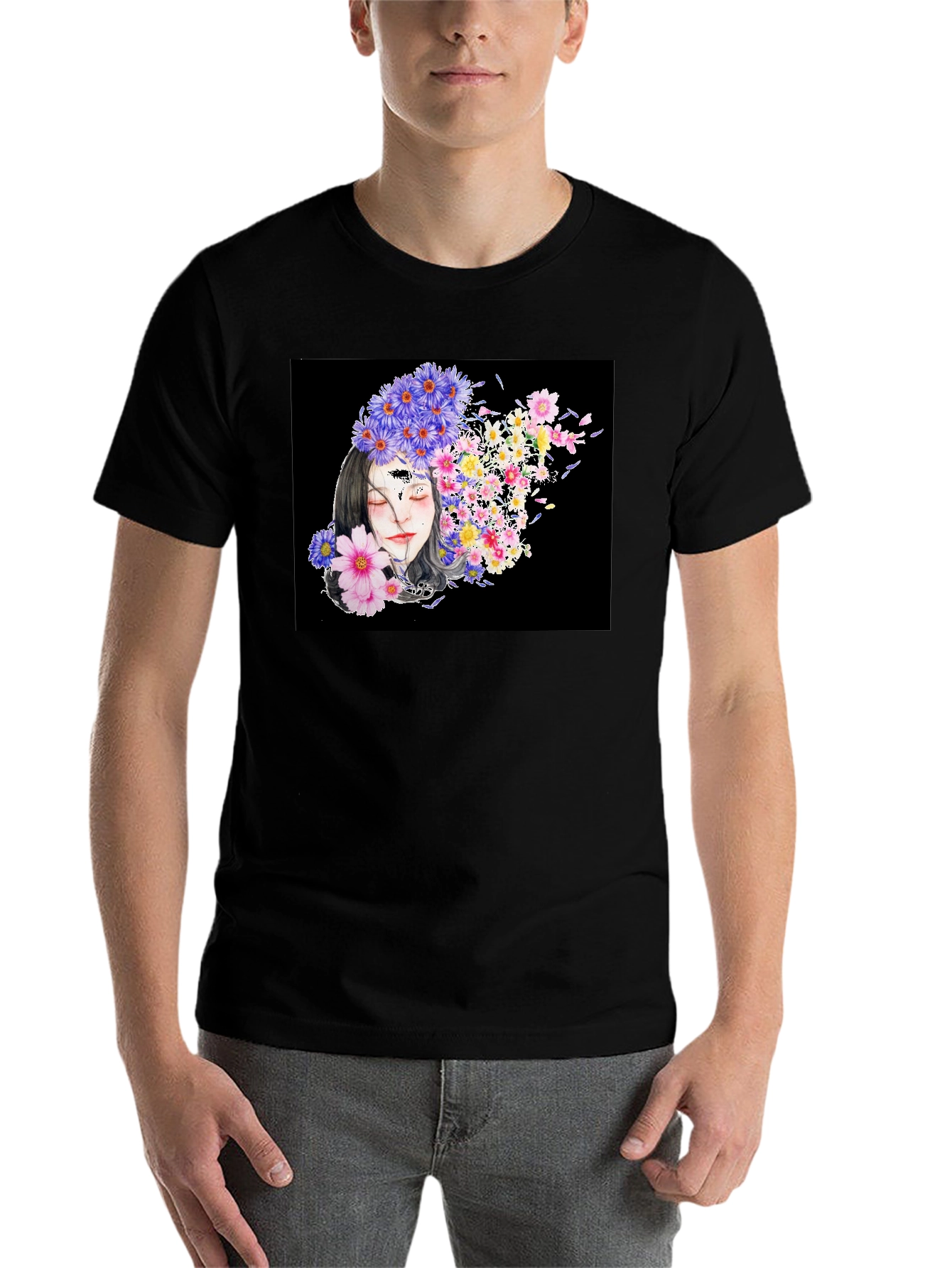 Black Floral Woman Black T-Shirt view 7