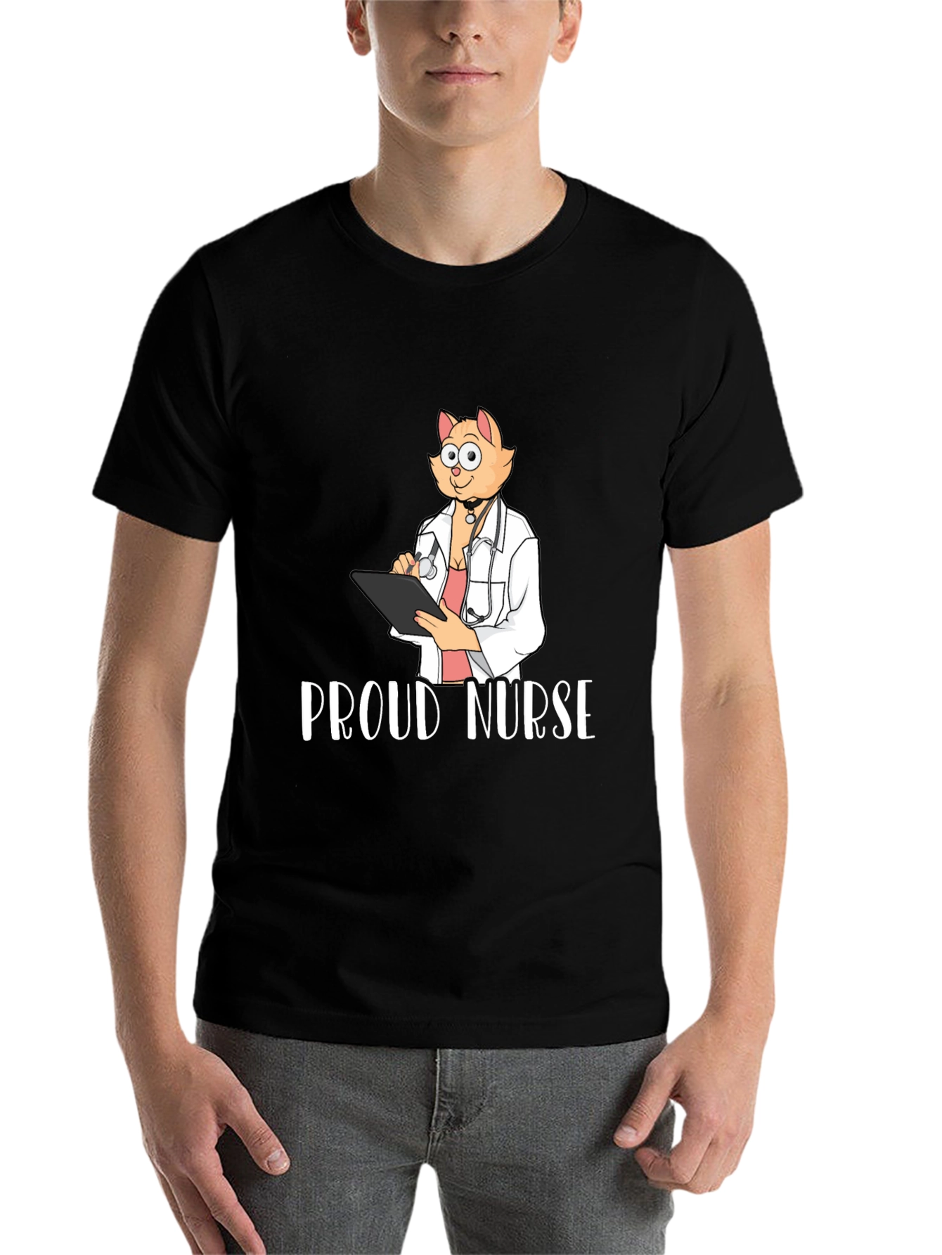 Black Proud Nurse Cat T-Shirt - Novelty Tee view 7