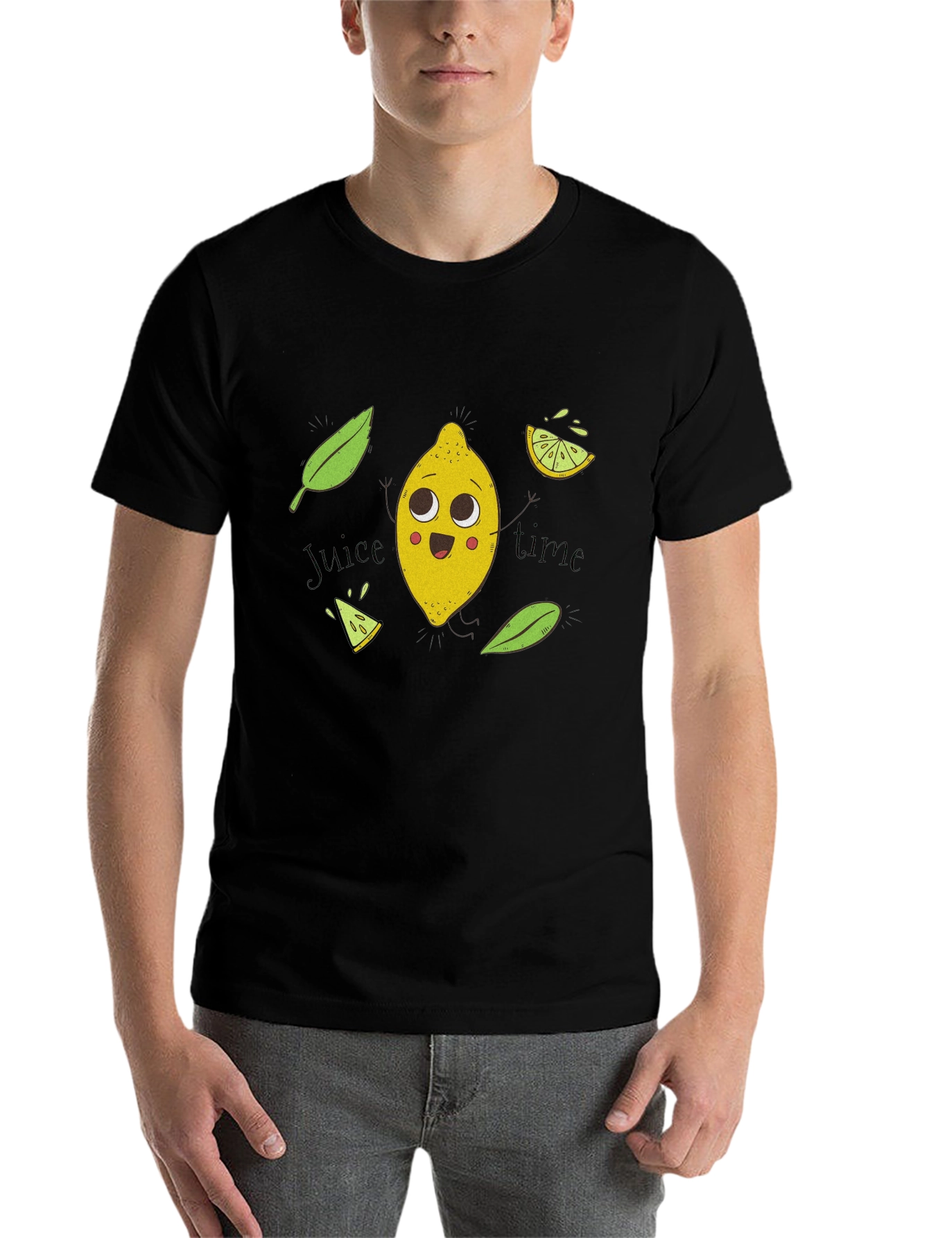 Black Cute Lemon Cartoon Black T-Shirt - Juice Time! view 7