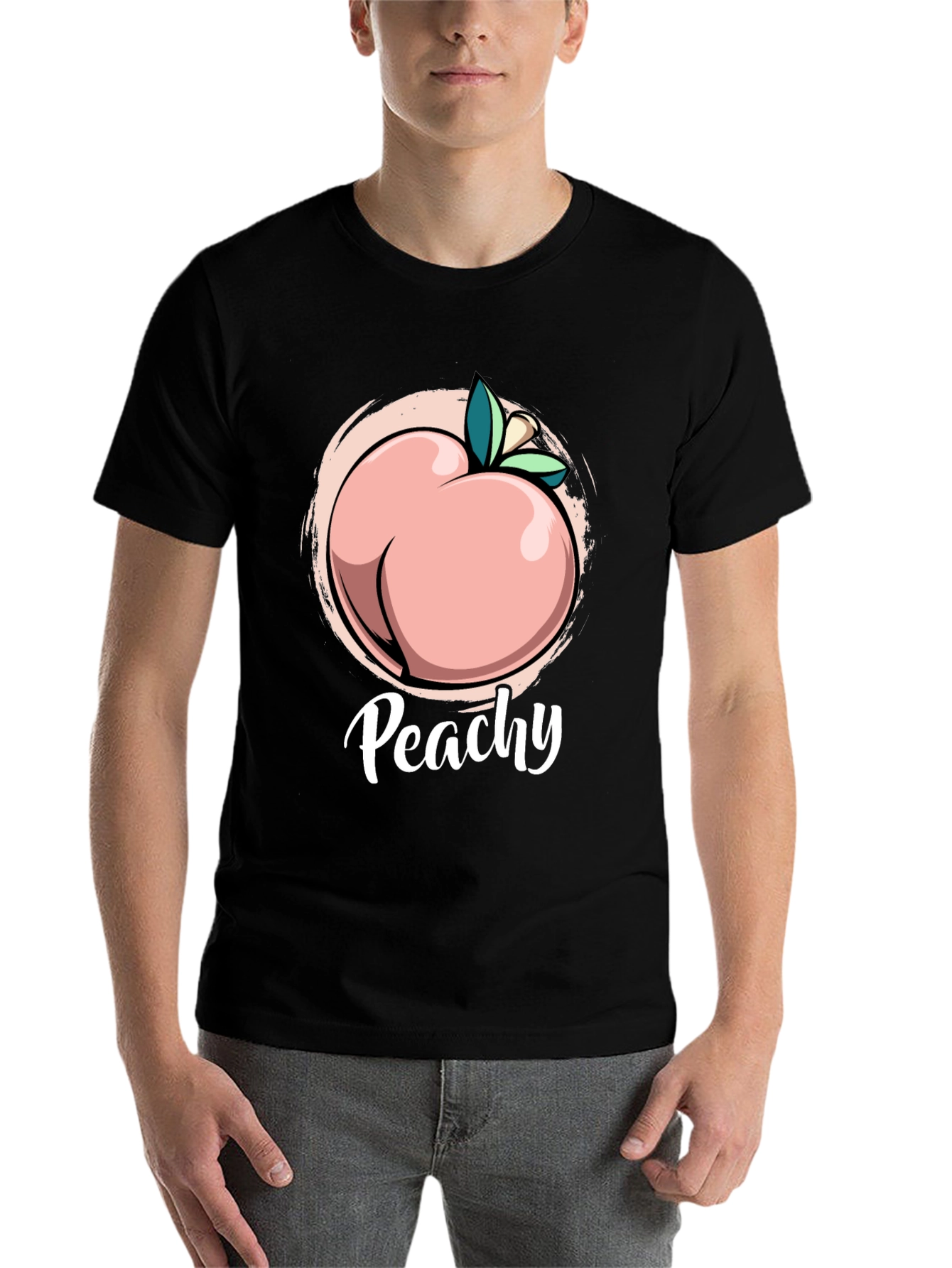 Black Peachy T-Shirt - Funny Fruit Pun Tee view 7