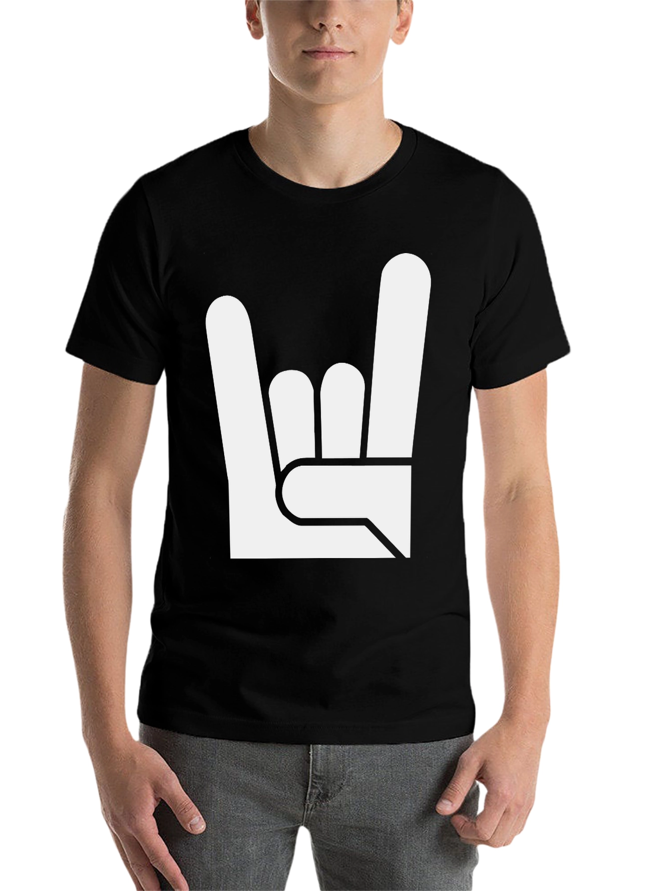 Black Rock On Hand Gesture Black T-Shirt view 7